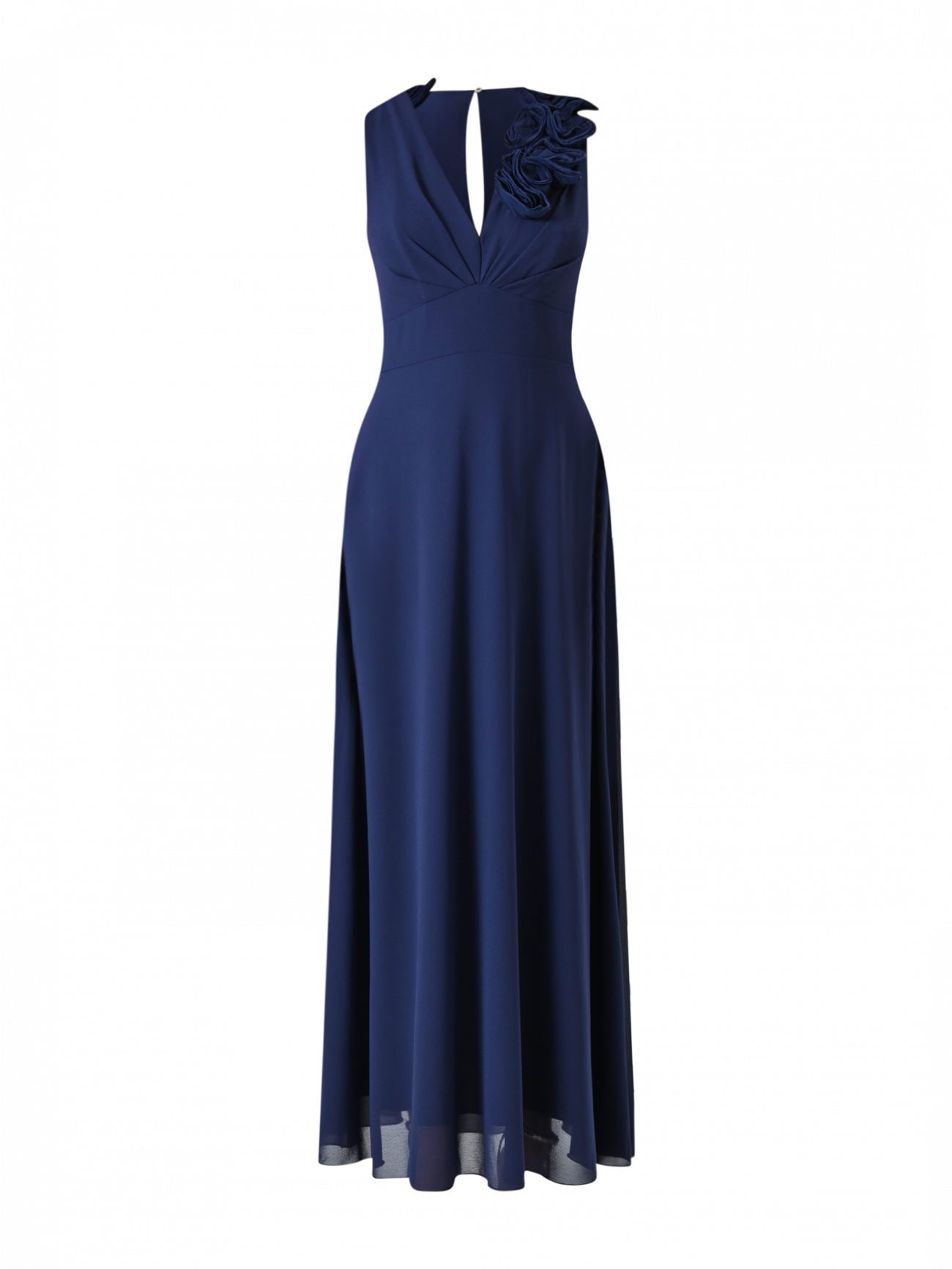 Langes Kleid in Blau mit geprägter Blumenverzierung det_4