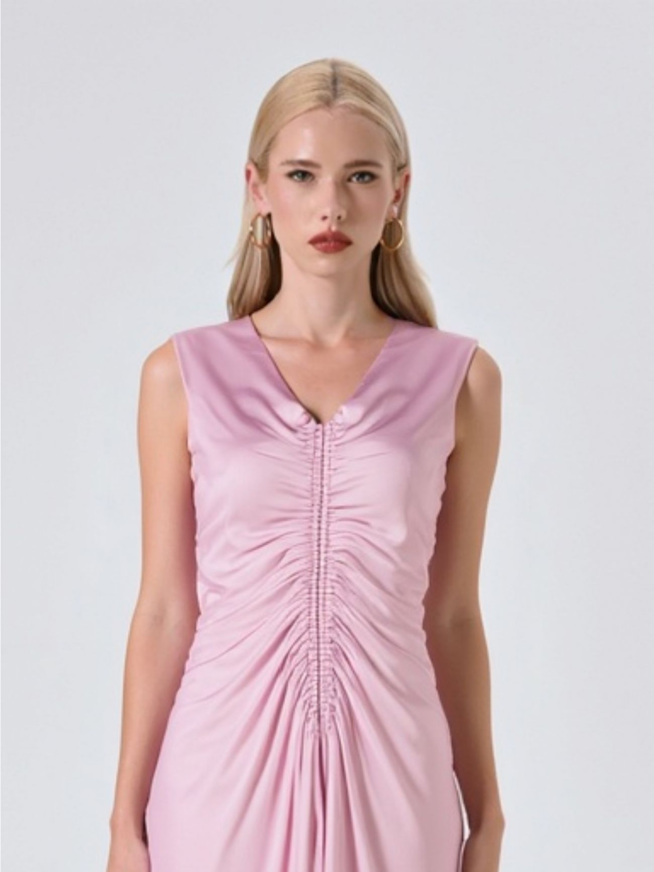 Abito Lungo Rosa Malva con Arriccio det_2