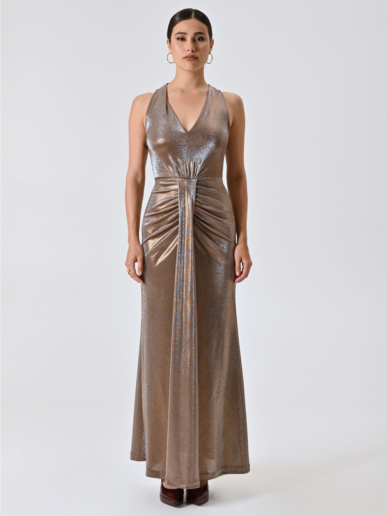 Langes Lurex-Kleid in Bronzebraun det_1