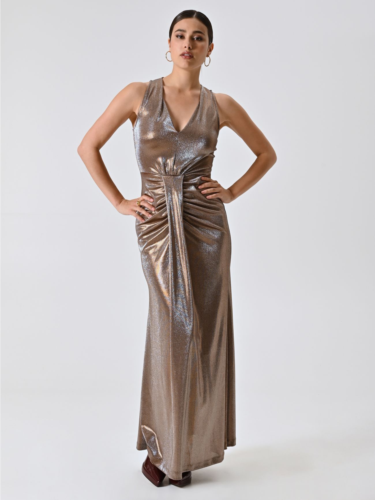 Langes Lurex-Kleid in Bronzebraun in_i7