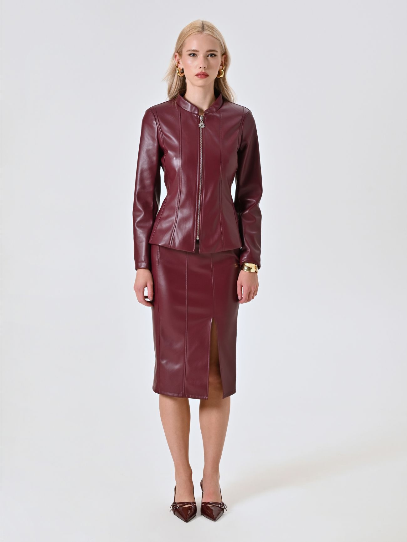 Giacca in Simil Pelle Bordeaux det_1