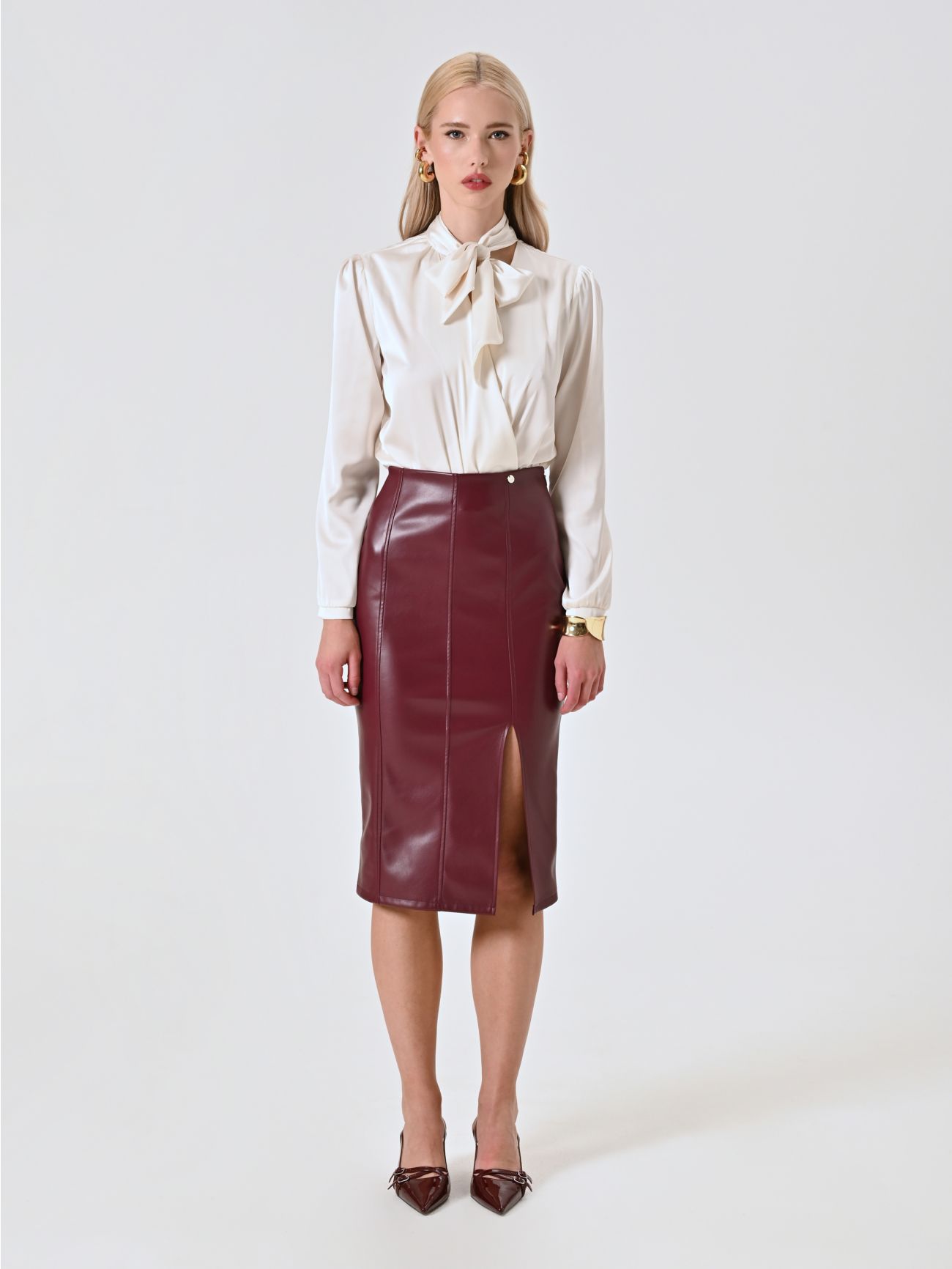 Gonna Tubino in Simil Pelle Bordeaux det_1