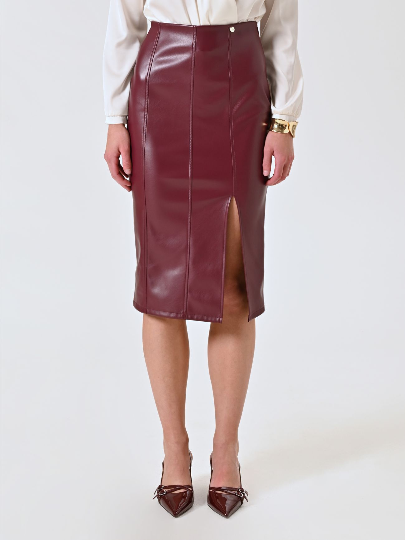 Gonna Tubino in Simil Pelle Bordeaux det_2