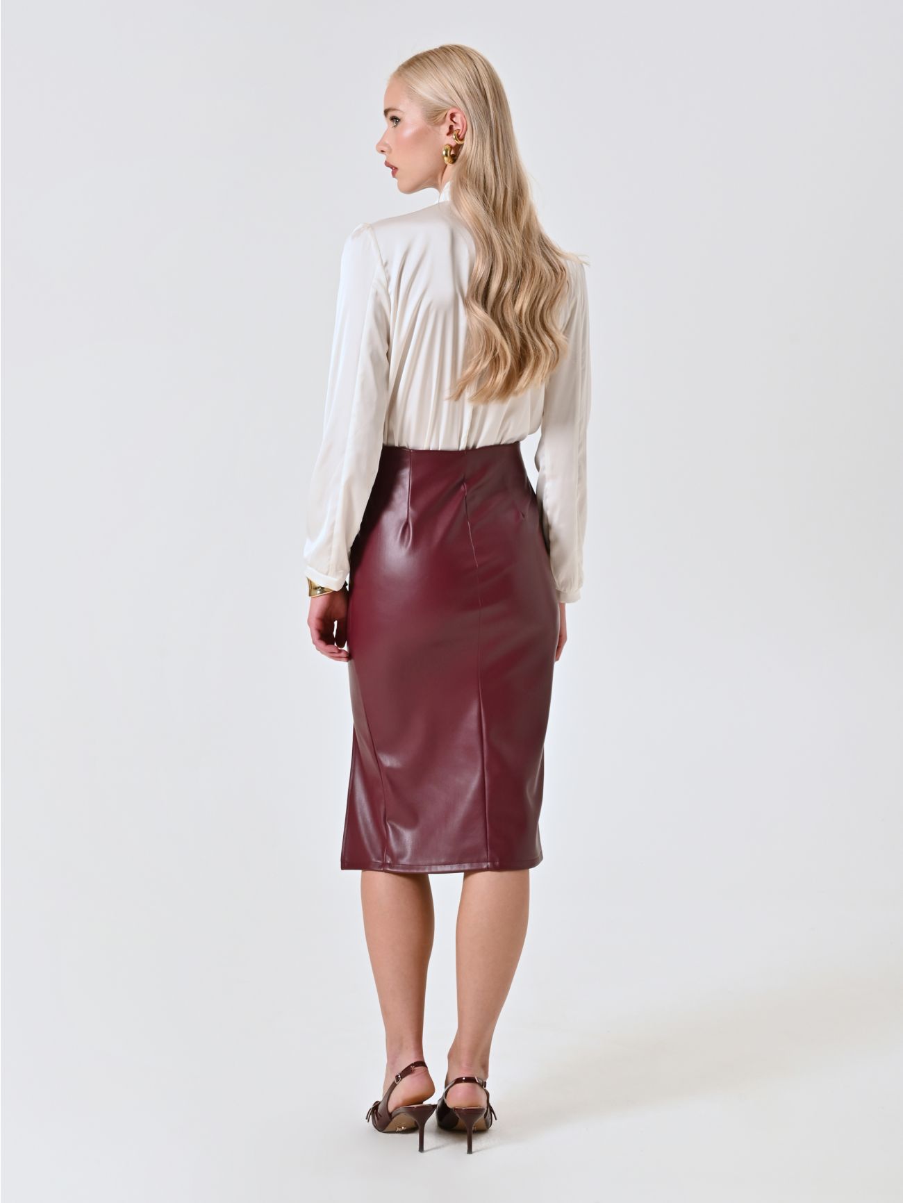 Gonna Tubino in Simil Pelle Bordeaux det_3
