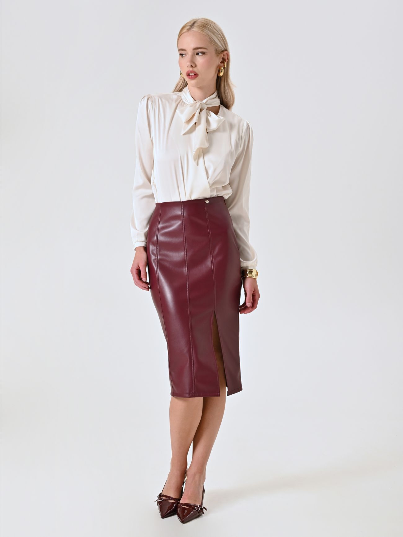 Gonna Tubino in Simil Pelle Bordeaux in_i7