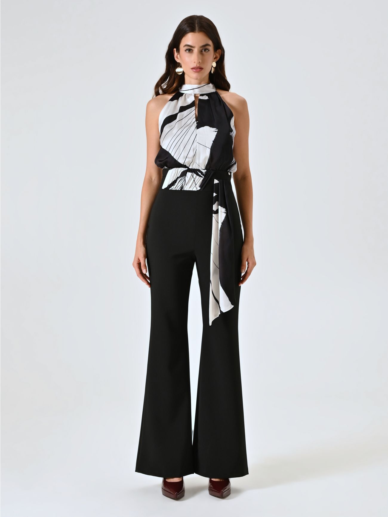 Black & White Satin Jumpsuit with Bodice det_1