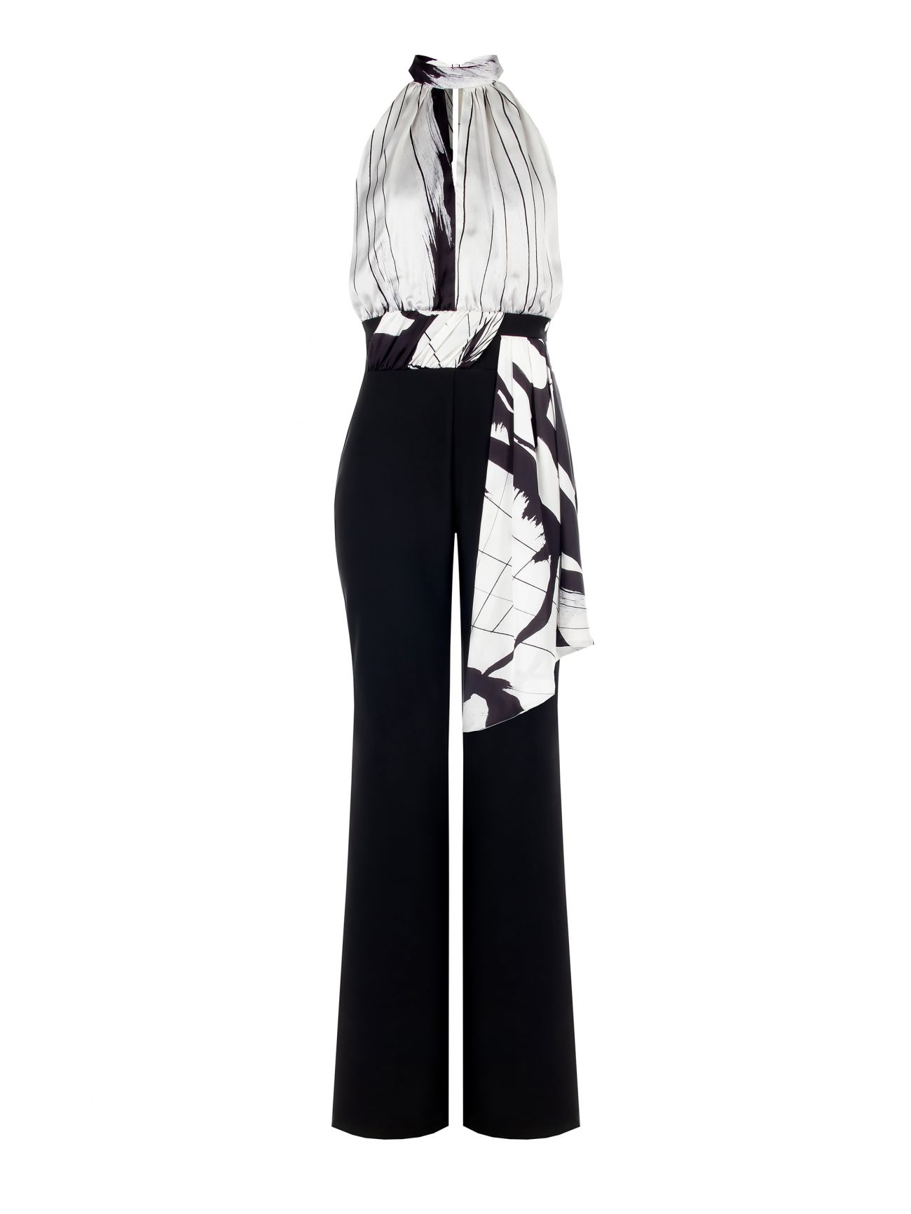Black & White Satin Jumpsuit with Bodice det_4