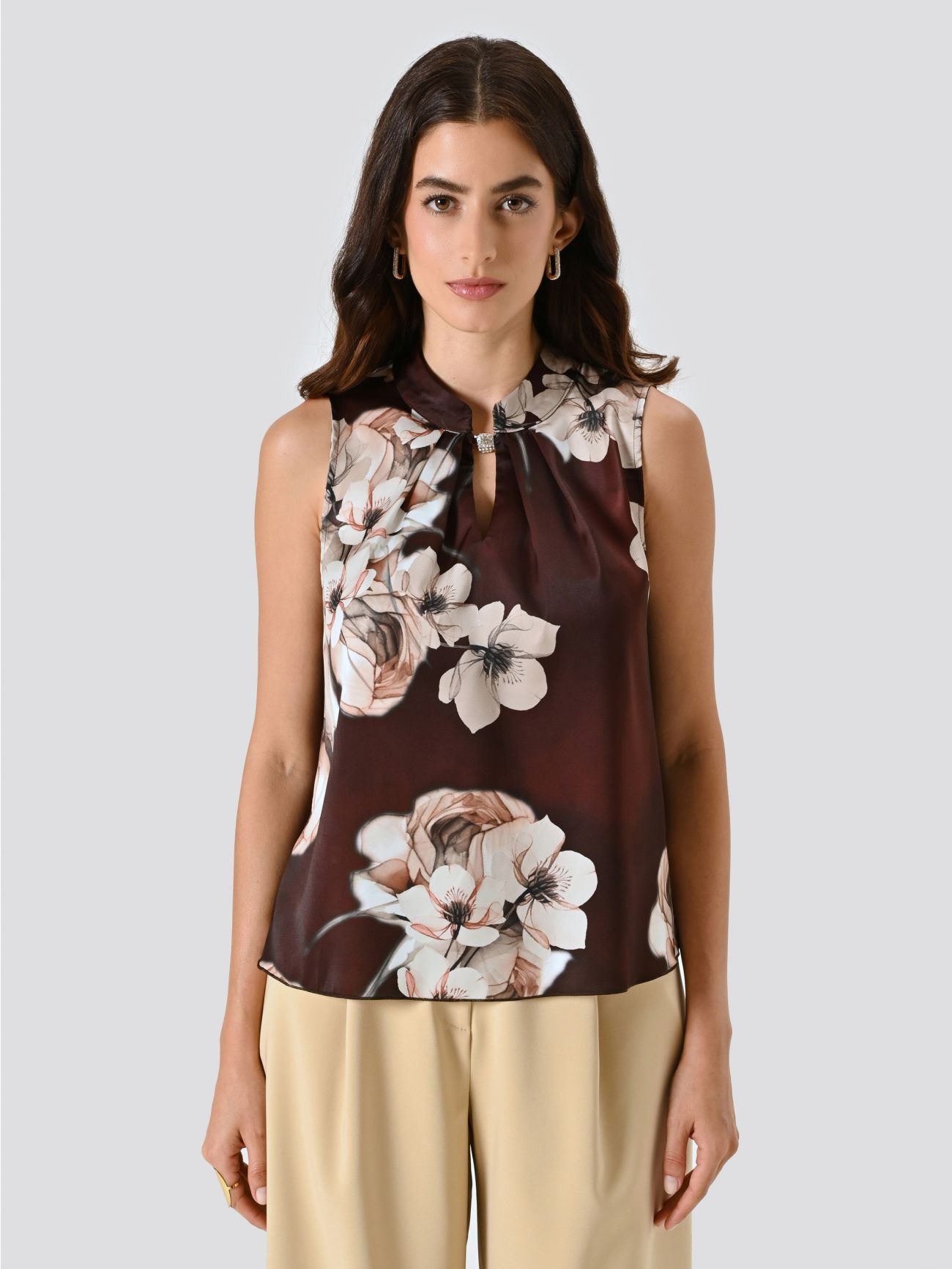 Top Marrone con Stampa Floreale det_2