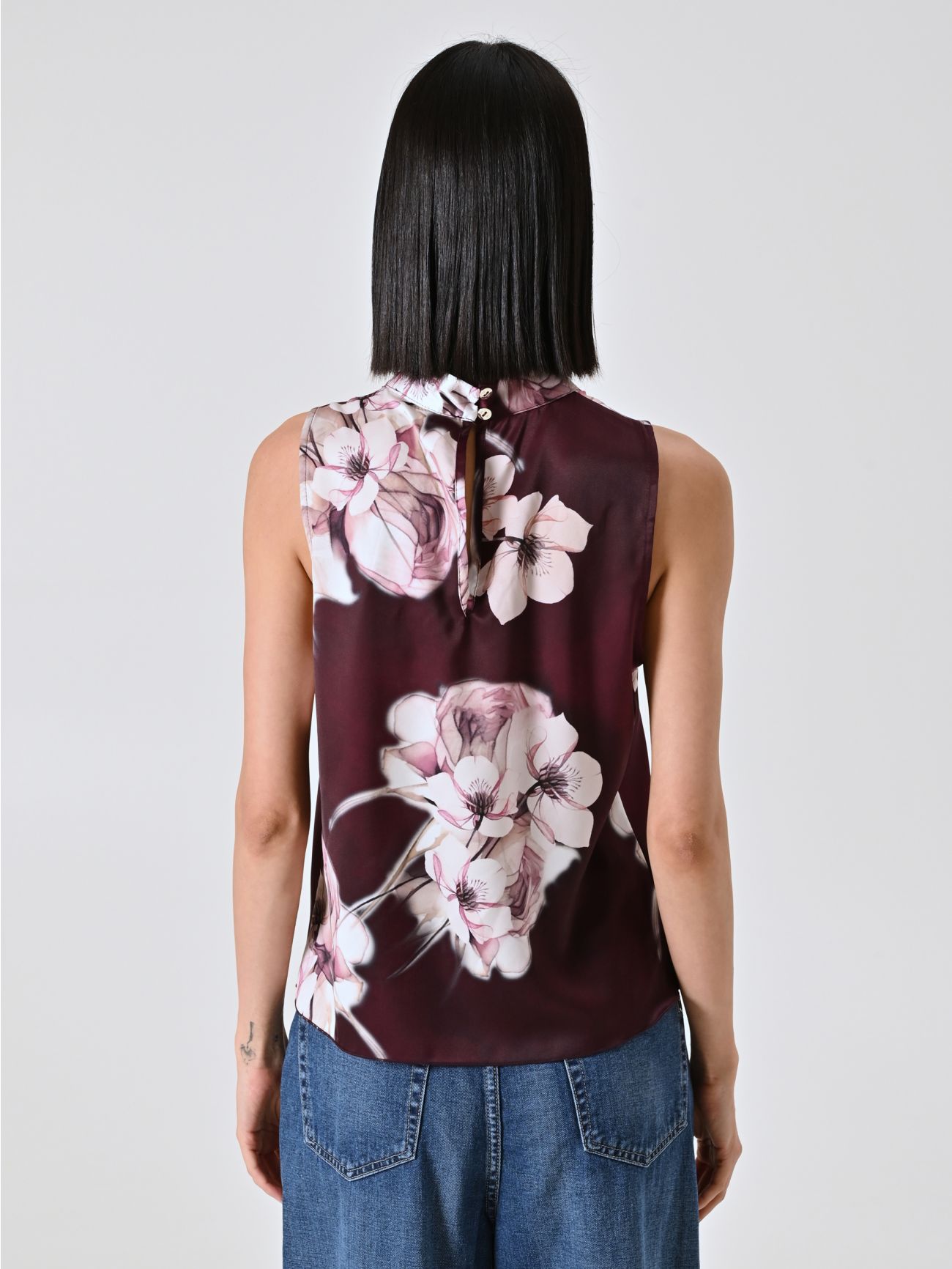 Top Bordeaux con Stampa Floreale det_3