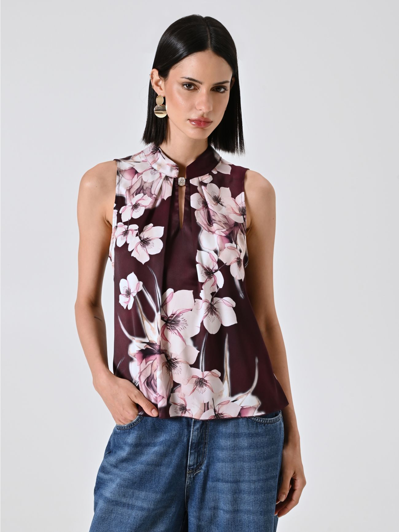 Top Bordeaux con Stampa Floreale in_i7