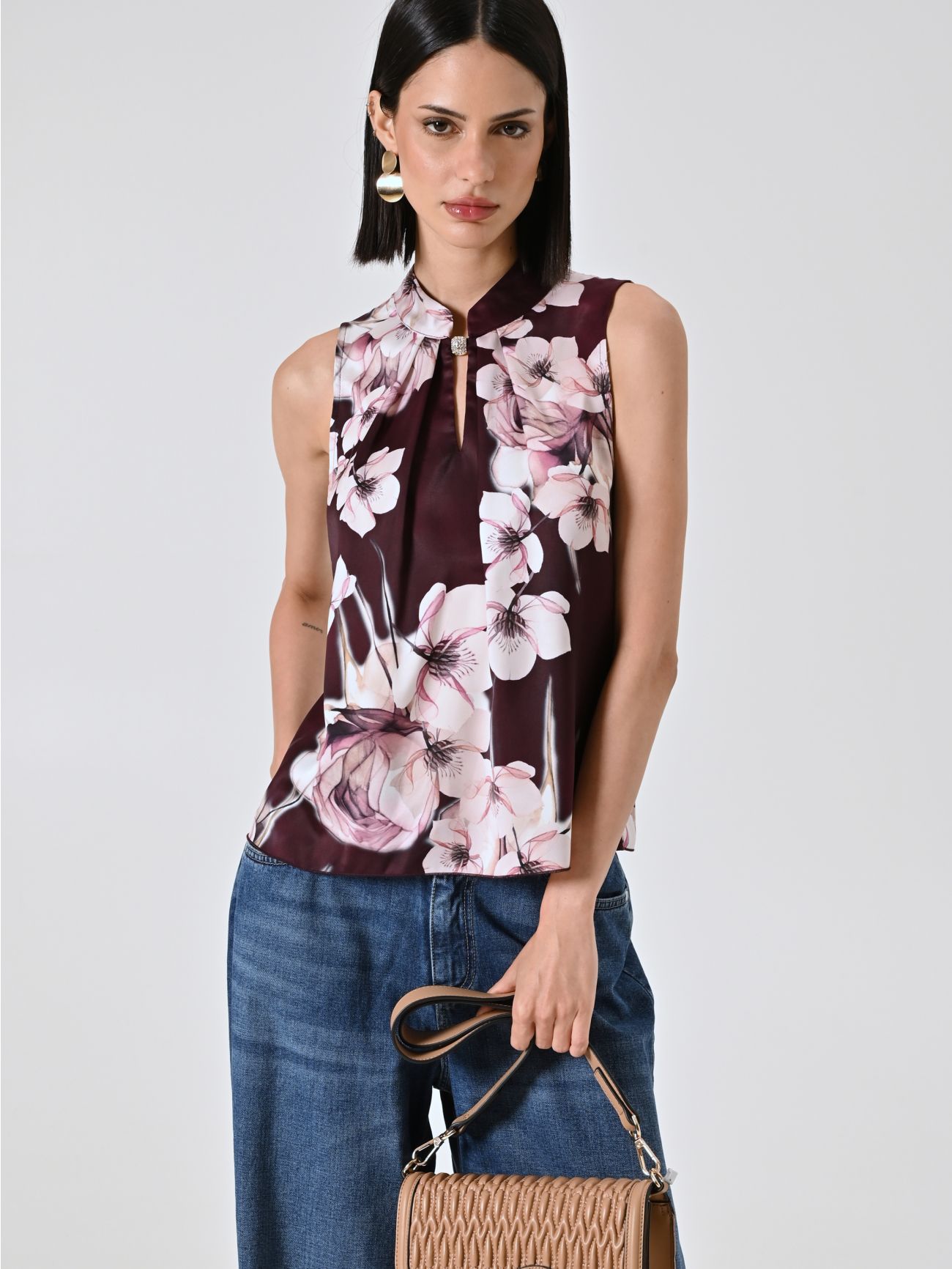 Burgundy Floral Top  Rinascimento