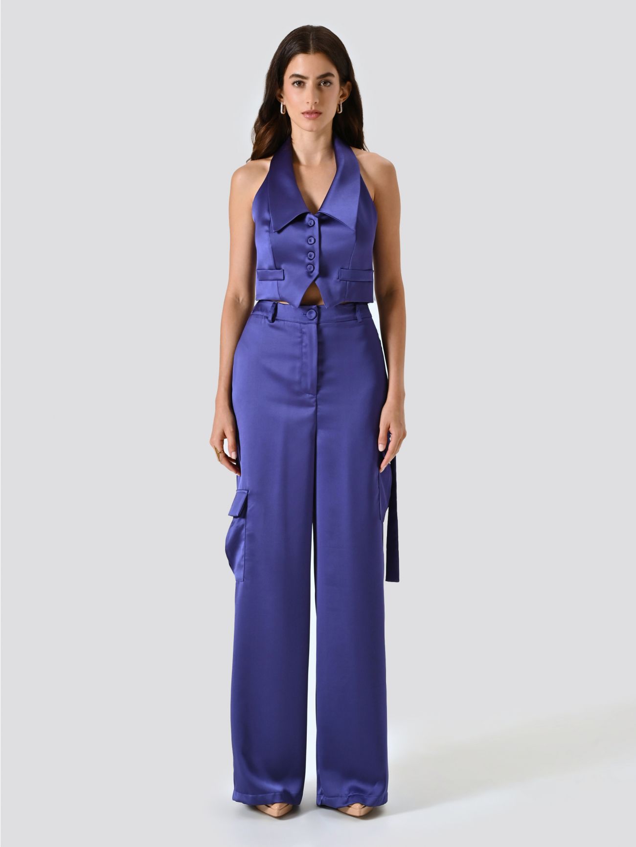 Pantalon cargo en satin violet det_1
