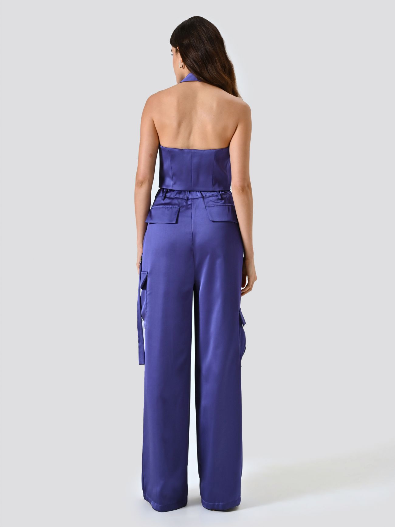 Pantalon cargo en satin violet det_3