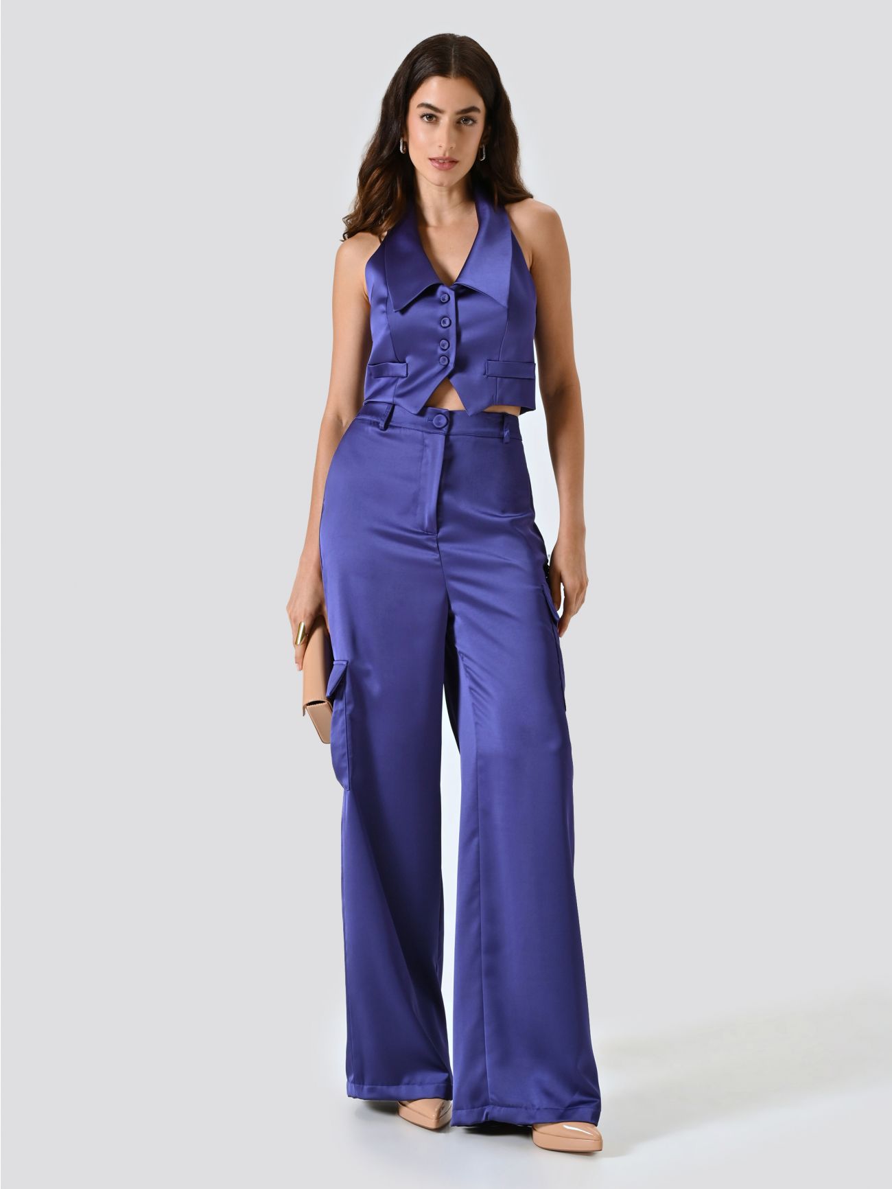 Pantalon cargo en satin violet  Rinascimento