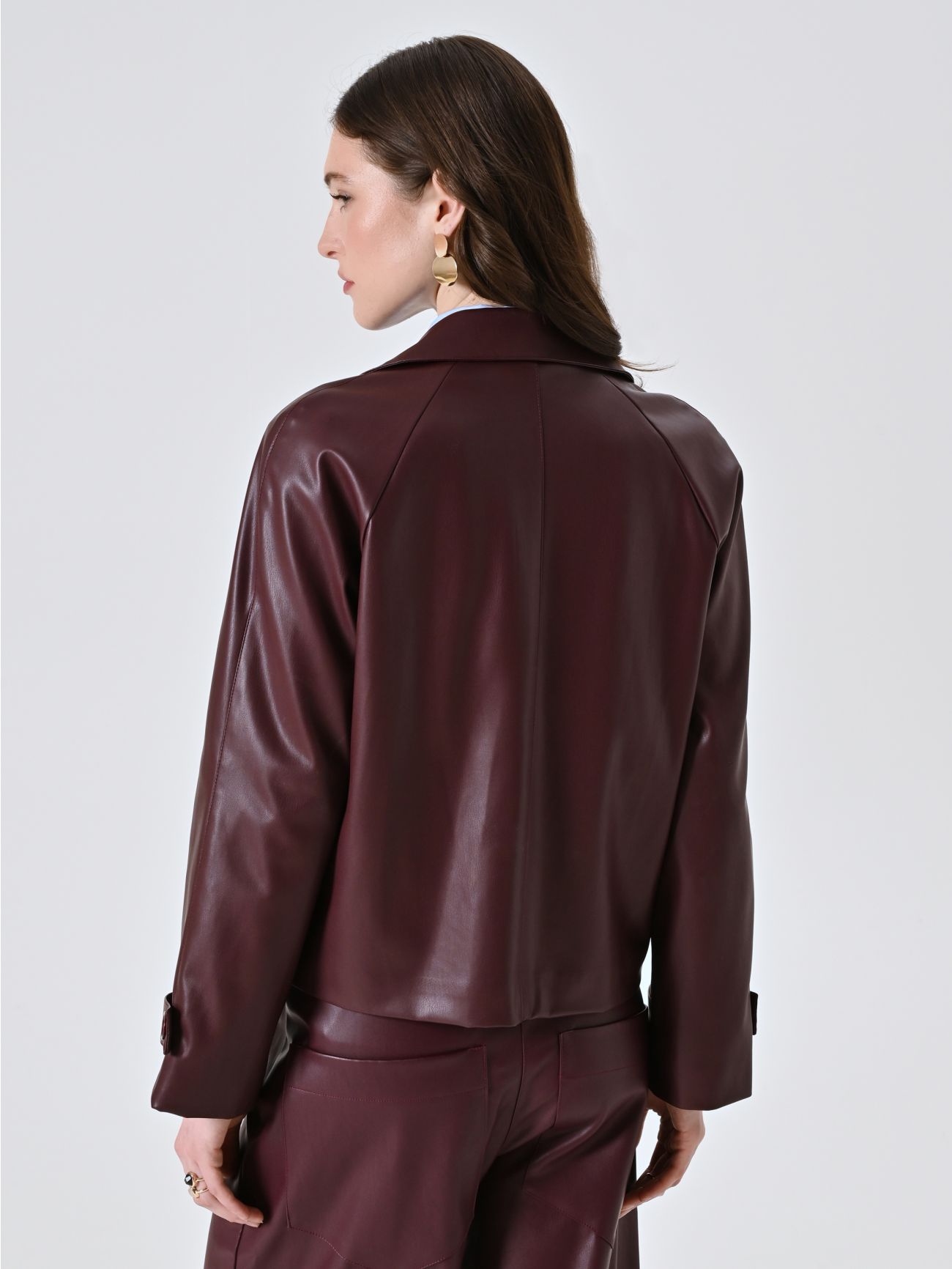 Chaqueta cruzada de piel sintética burdeos det_3