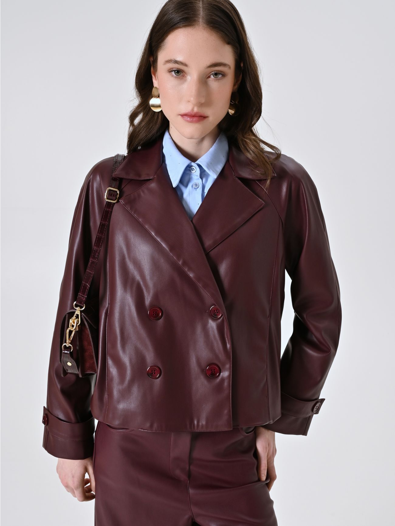 Chaqueta cruzada de piel sintética burdeos sp_e1