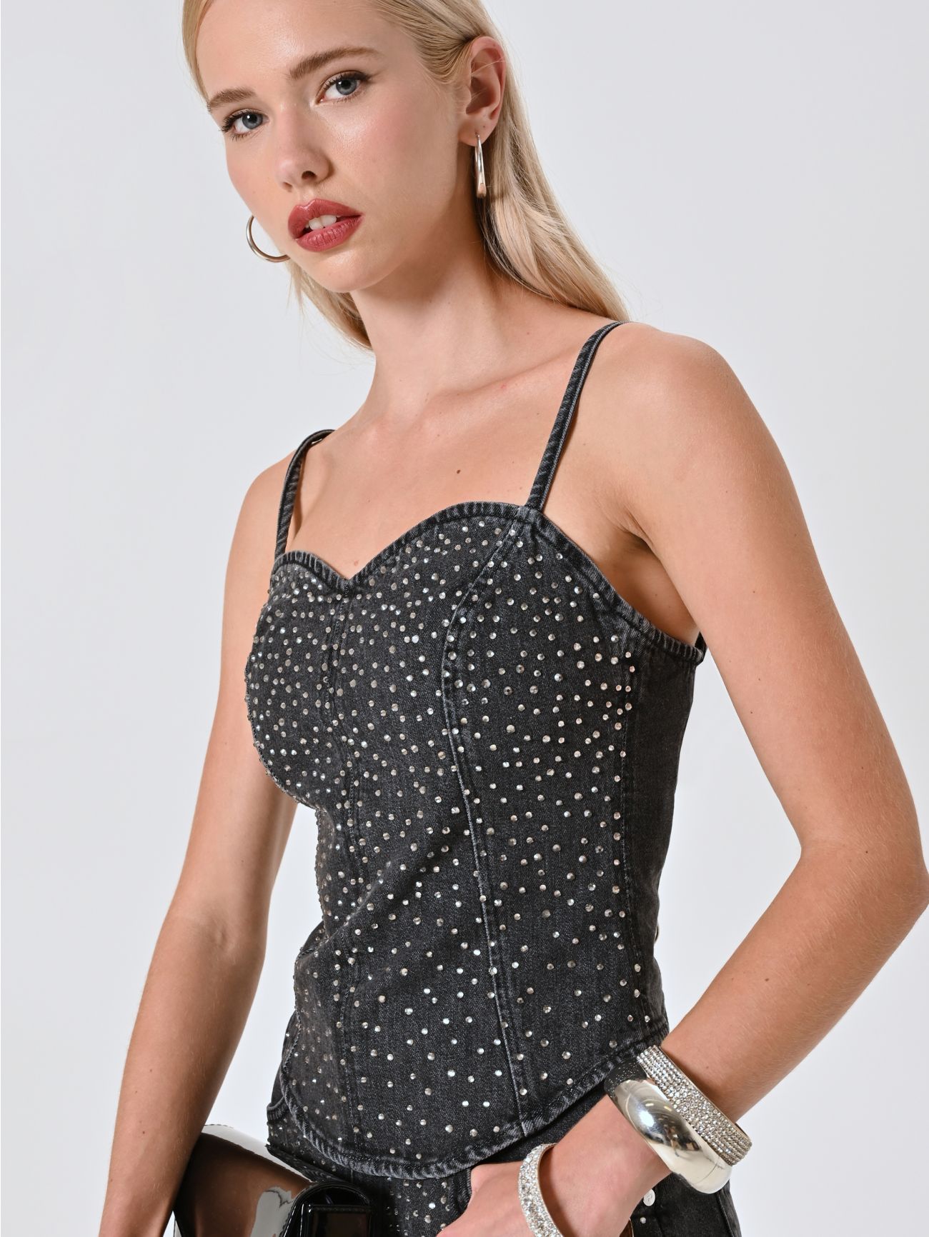 Top Grigio con Strass  Rinascimento