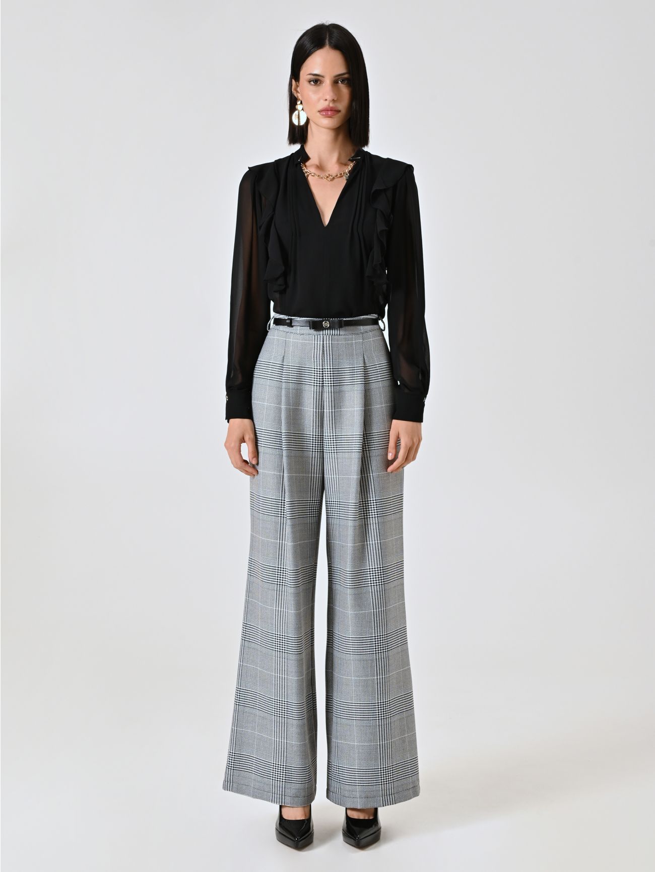 Pantalon large à carreaux pied-de-poule det_1
