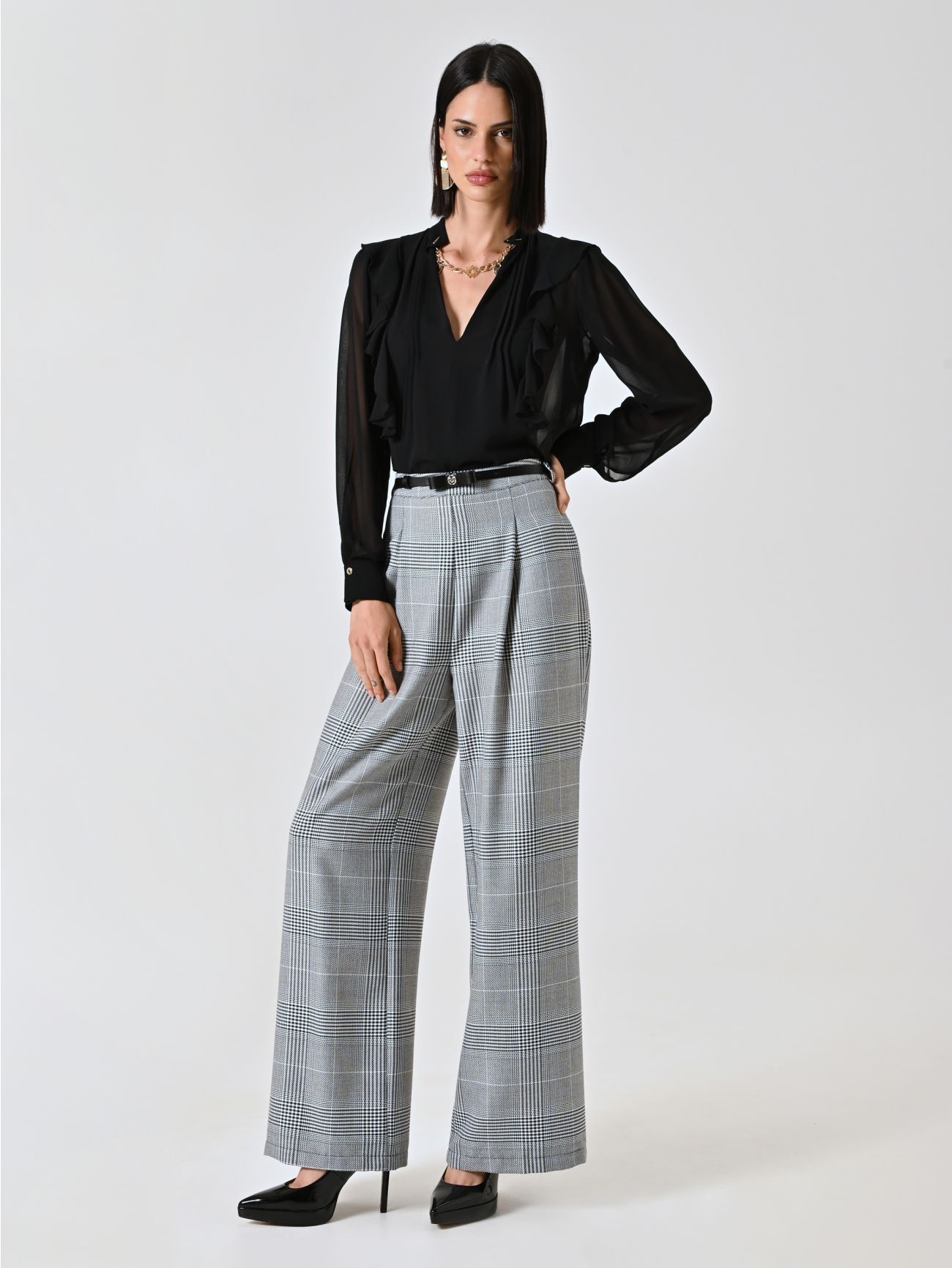 Pantalon large à carreaux pied-de-poule in_i7