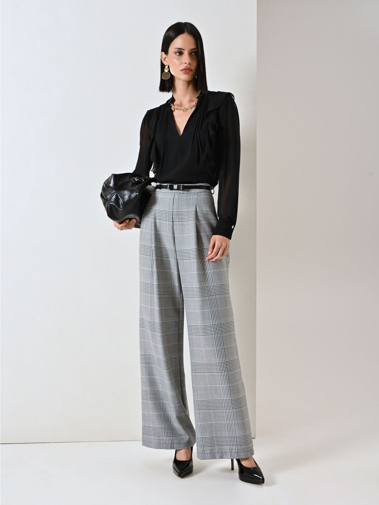 Check on Houndstooth Wide Trousers  Rinascimento