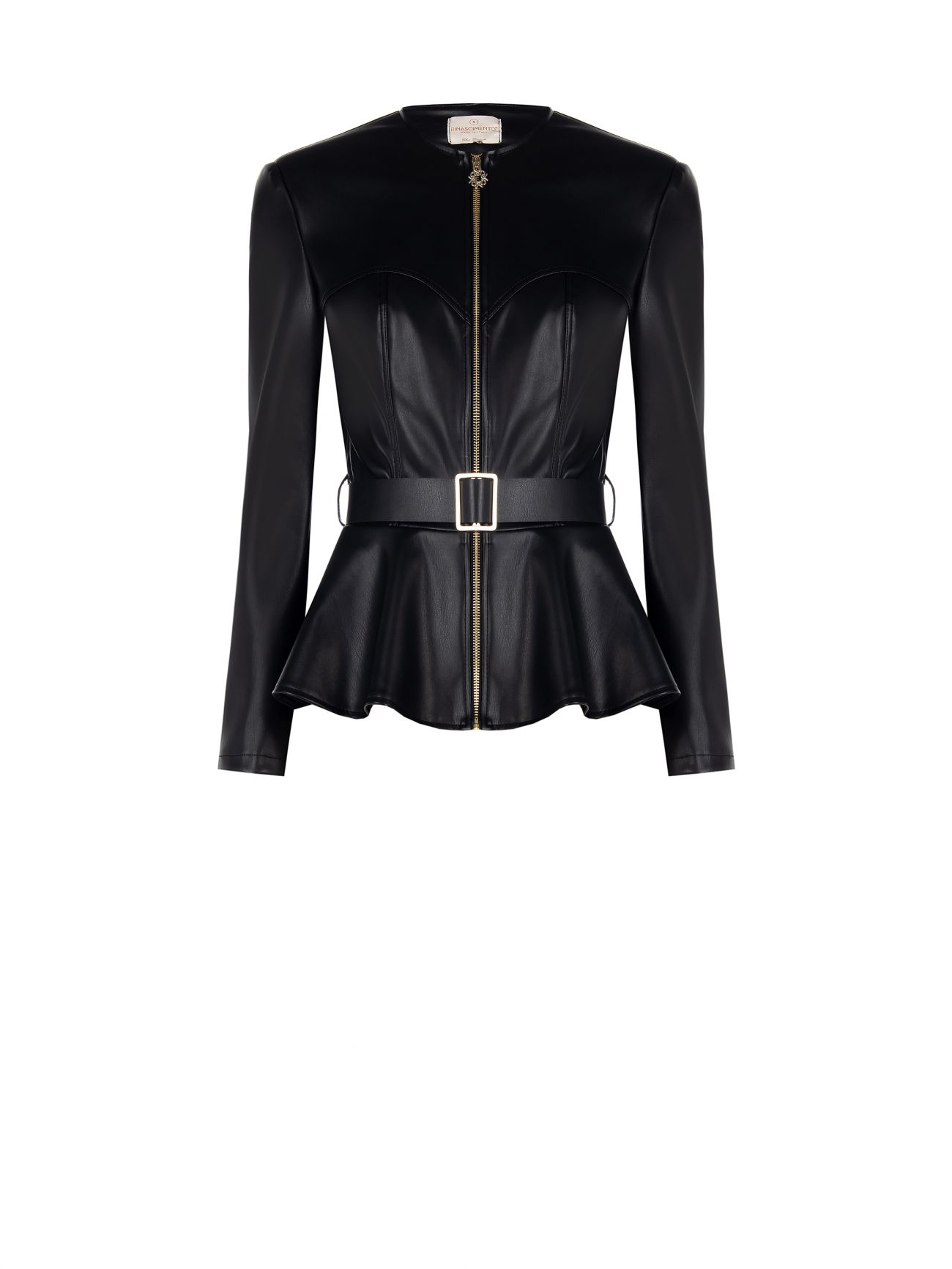 Black Faux Leather Jacket with Peplum det_4