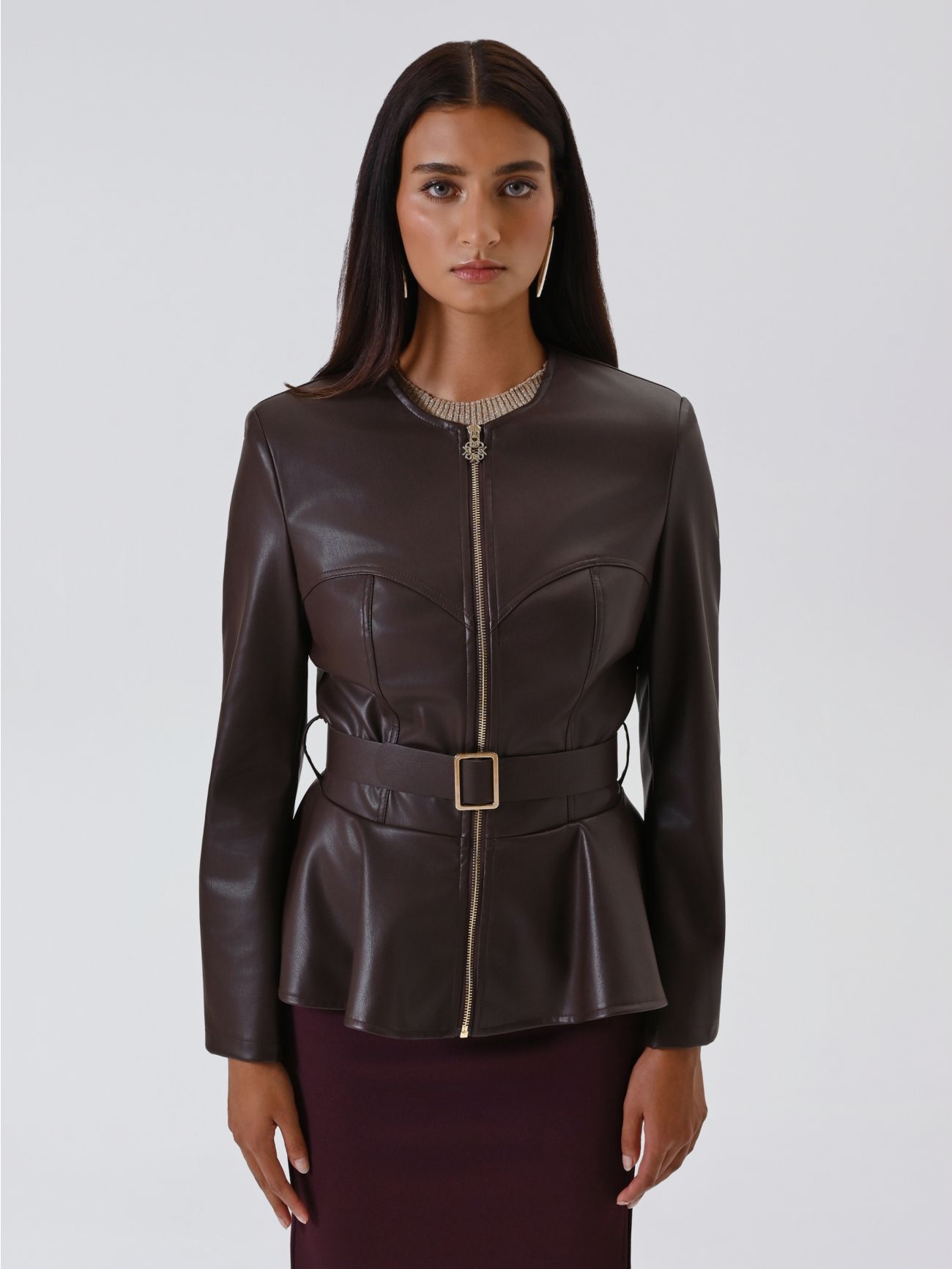 Giacca Marrone in Similpelle con Baschina det_2