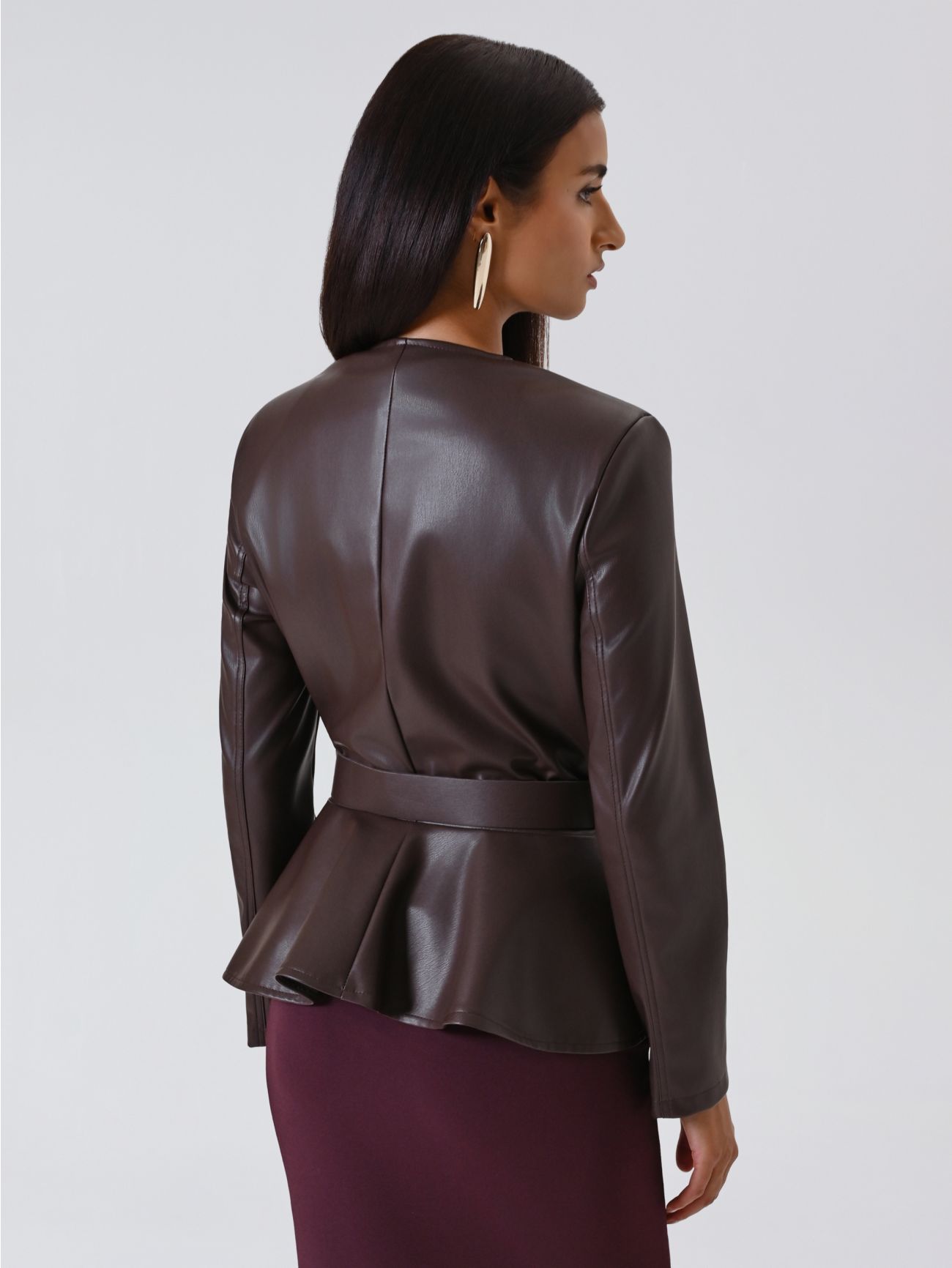 Giacca Marrone in Similpelle con Baschina det_3