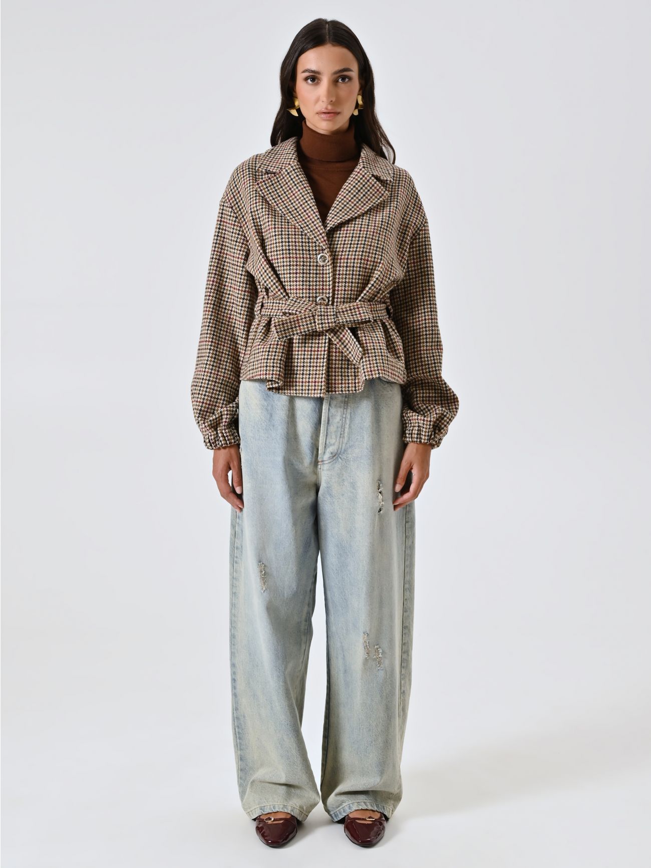 Cappotto Corto Pied-de-Poule Multicolor det_1
