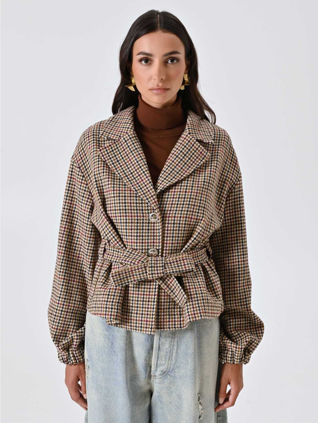 Cappotto Corto Pied-de-Poule Multicolor det_2