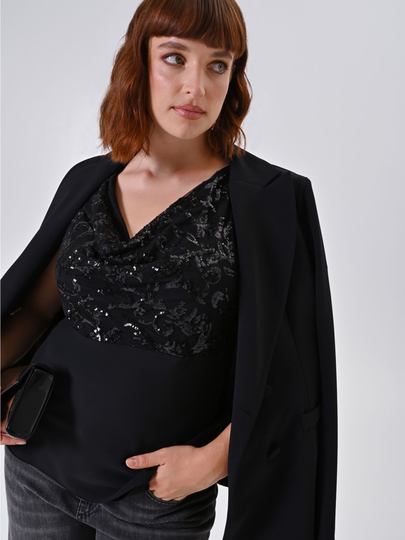Top Curvy Paillettes Nero  Rinascimento
