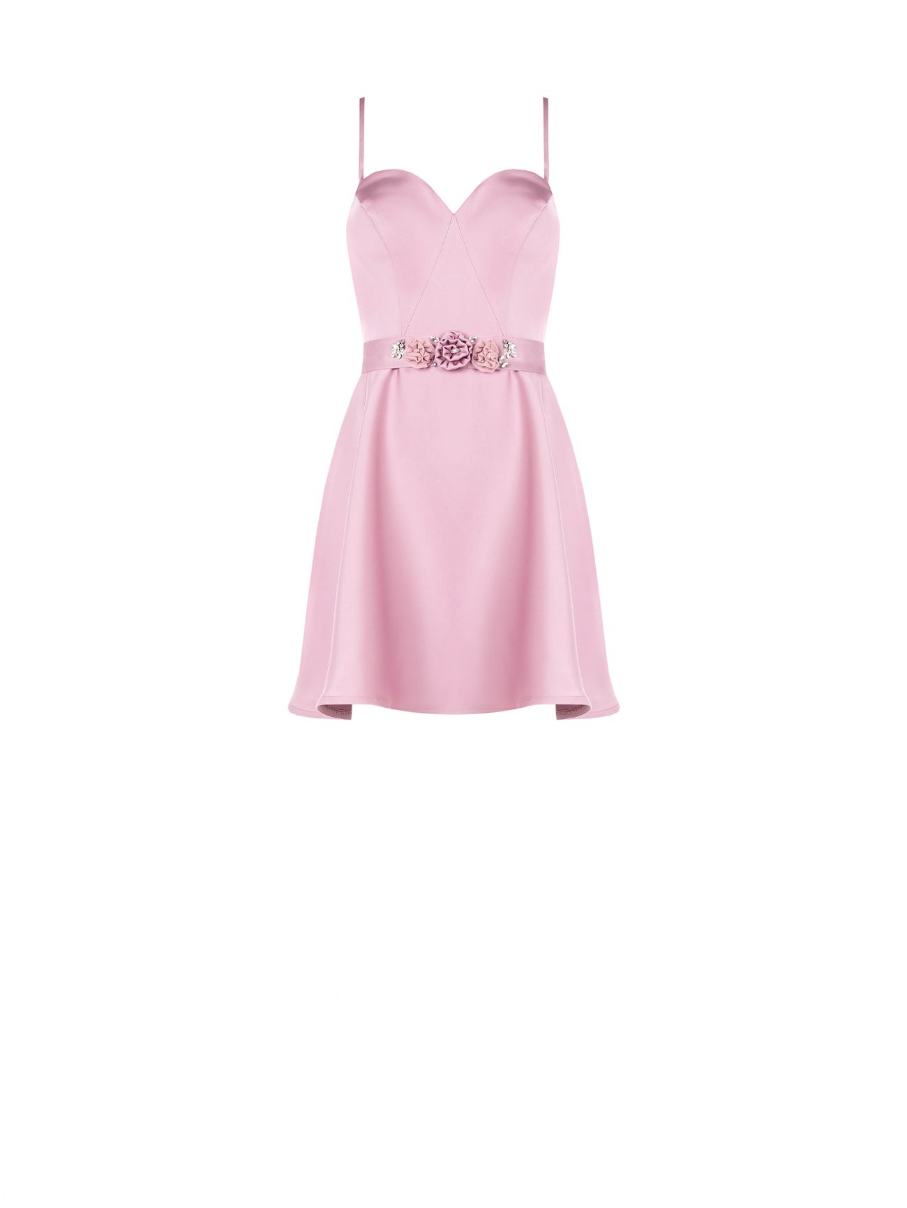 Mauve Pink Satin Flared Dress det_4