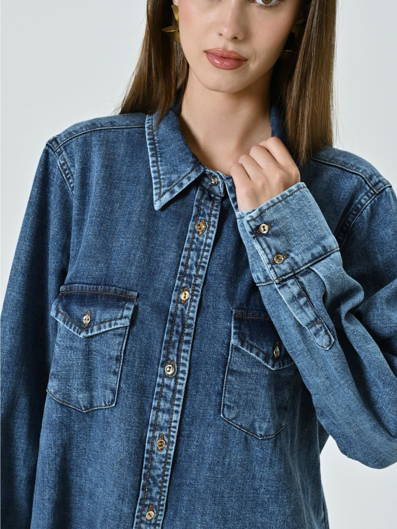 Camicia in Denim Lavaggio Medio in_i5