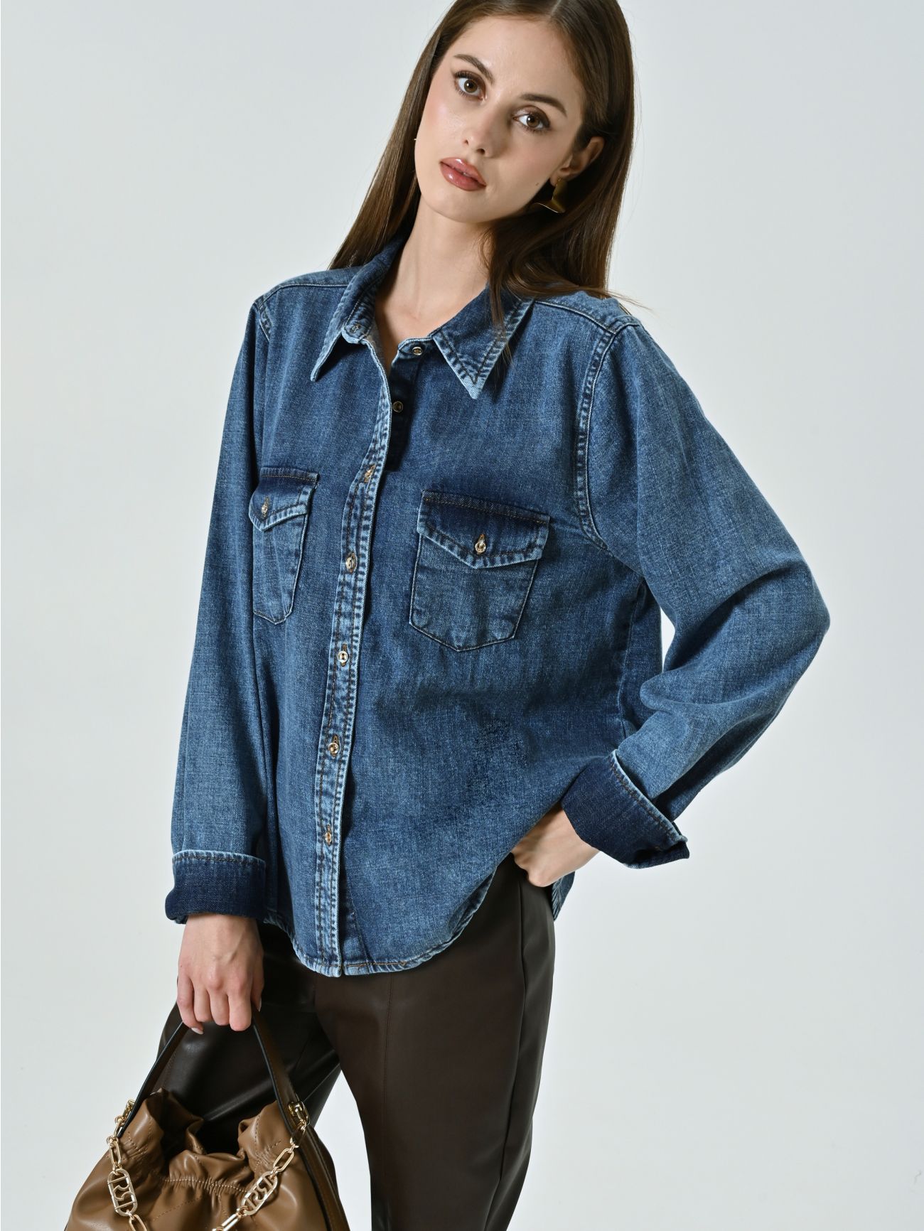 Camicia in Denim Lavaggio Medio  Rinascimento