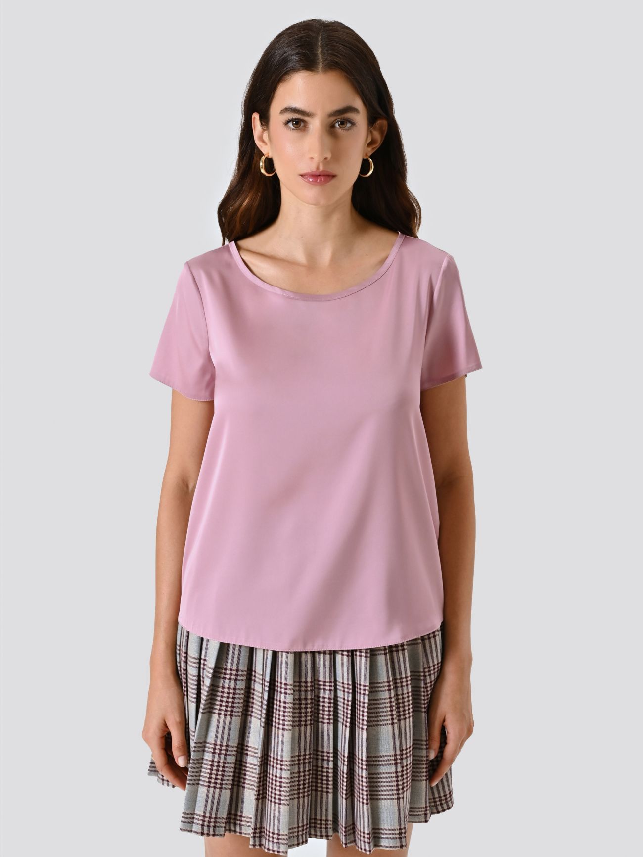 Half-Sleeve Satin Blouse in Mauve Pink det_2