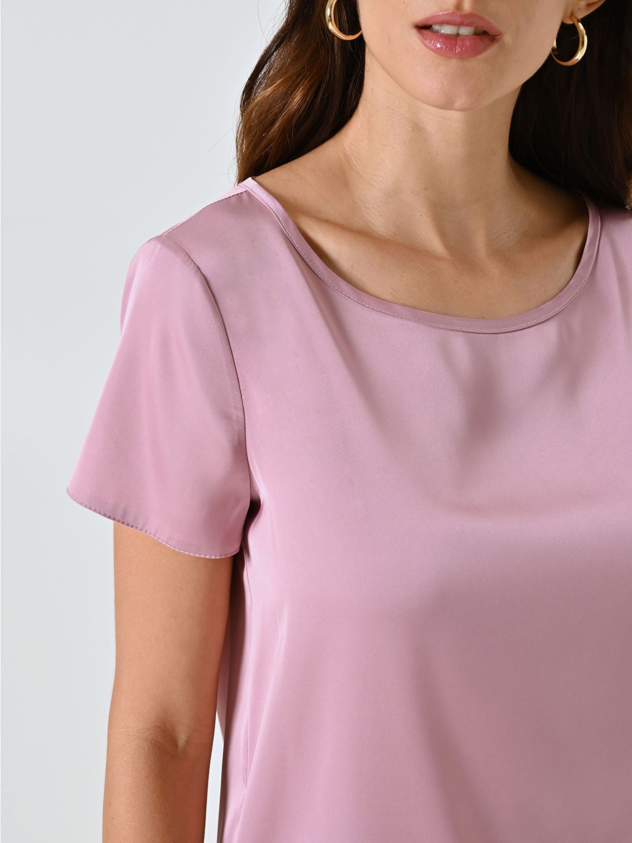 Half-Sleeve Satin Blouse in Mauve Pink in_i5