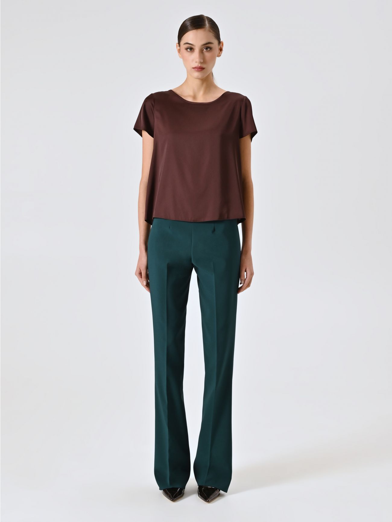 Chocolate Half-Sleeve Satin Blouse det_1