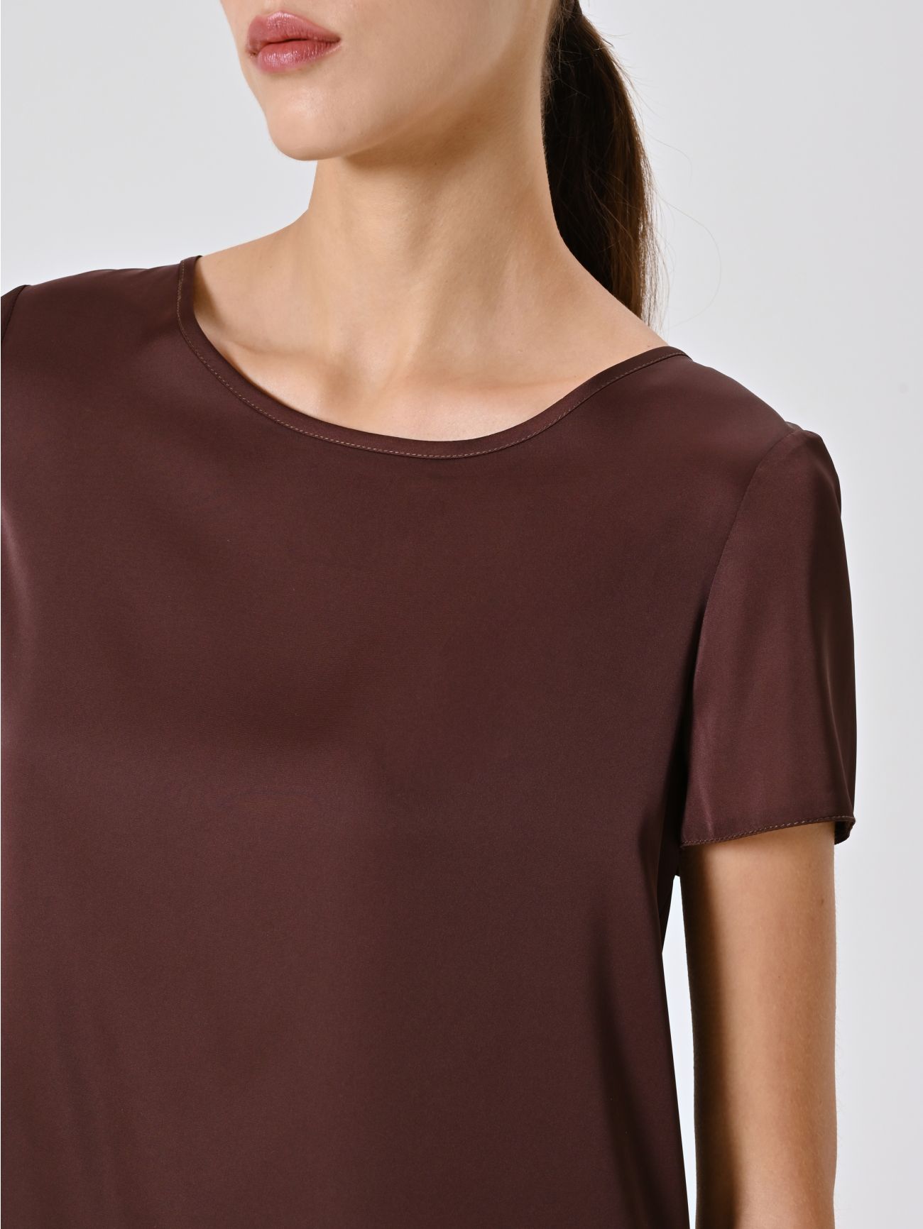 Chocolate Half-Sleeve Satin Blouse in_i5