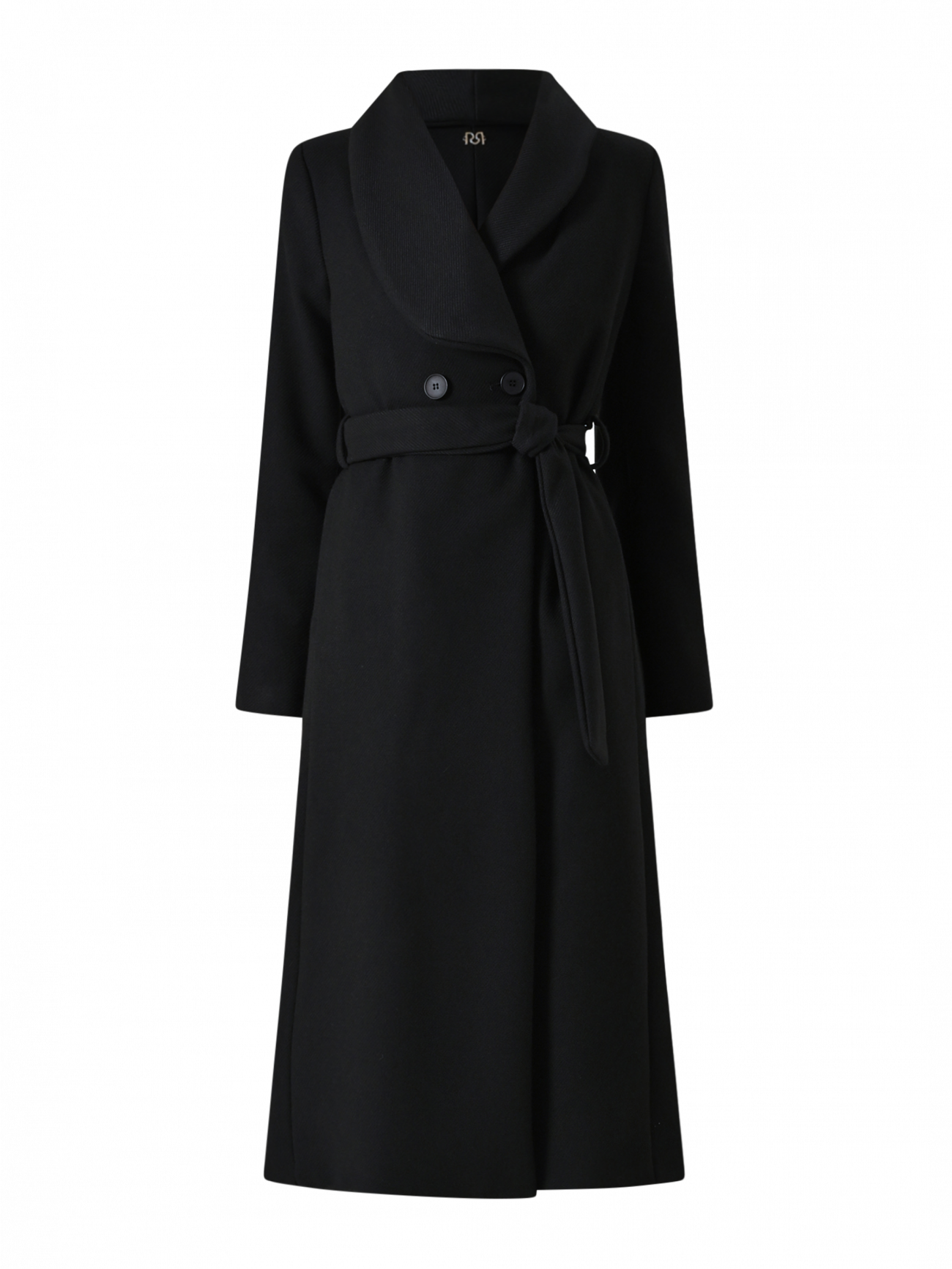 Cappotto Nero Doppiopetto Lungo con Rever Ampio det_4