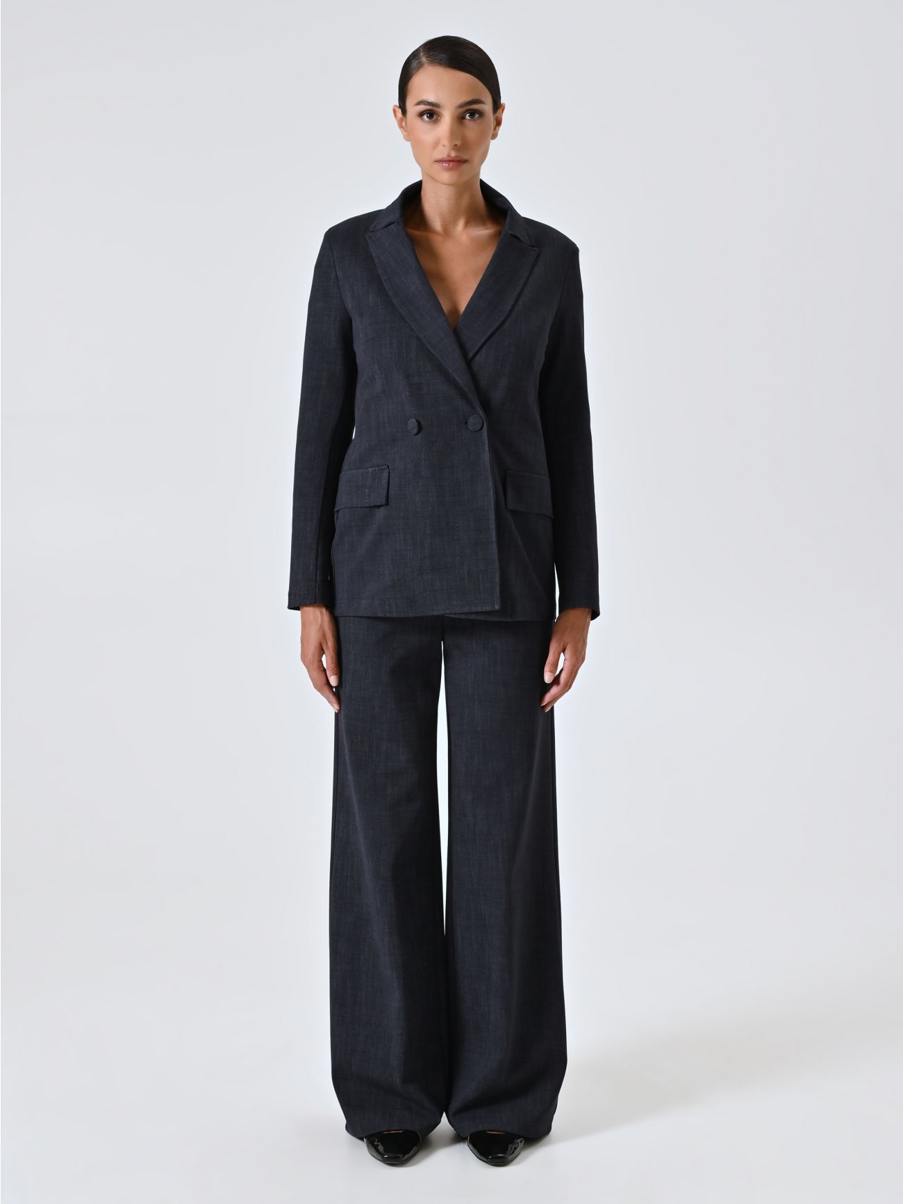 Jacke in Blau aus geflammtem Punto Milano 1 Rinascimento Jacke in Blau aus geflammtem Punto Milano det_1