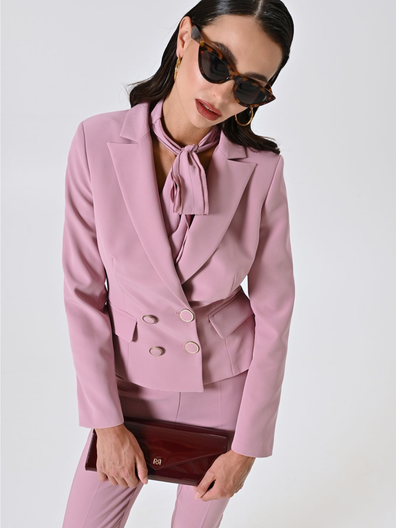 Mauve Pink Double-breasted Jacket in Technical Fabric in_i7