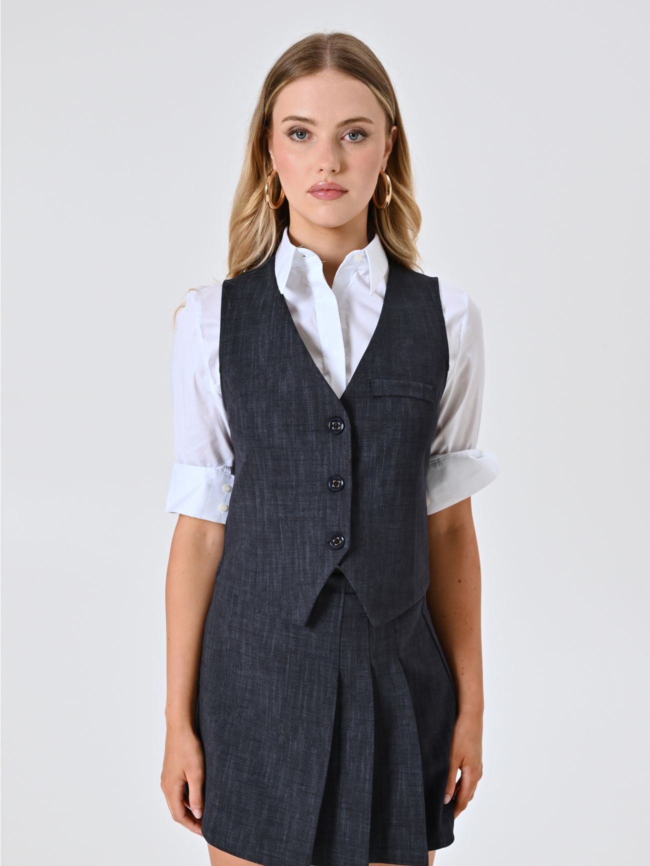 Gilet in Punto Milano Fiammato effetto Denim det_2