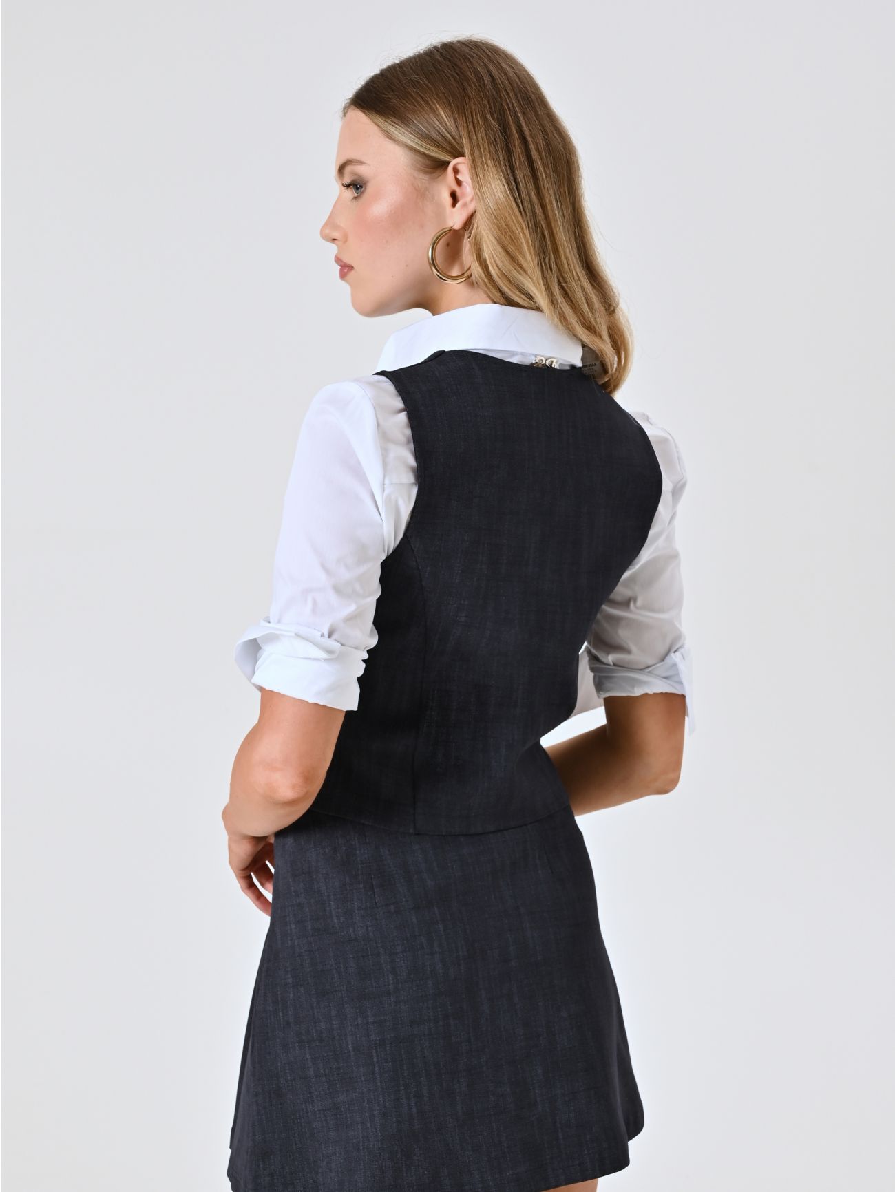 Gilet in Punto Milano Fiammato effetto Denim det_3