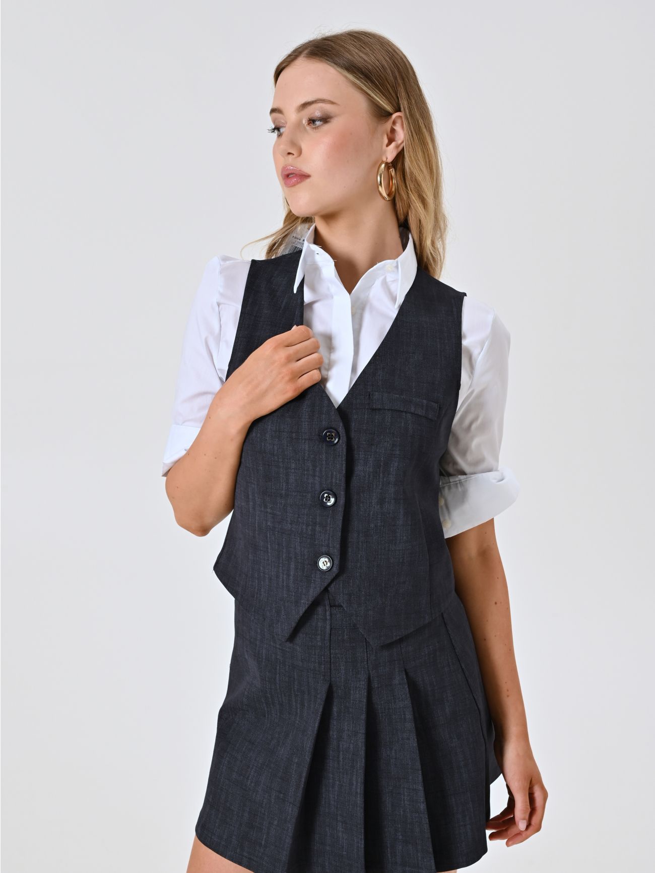 Gilet in Punto Milano Fiammato effetto Denim in_i7