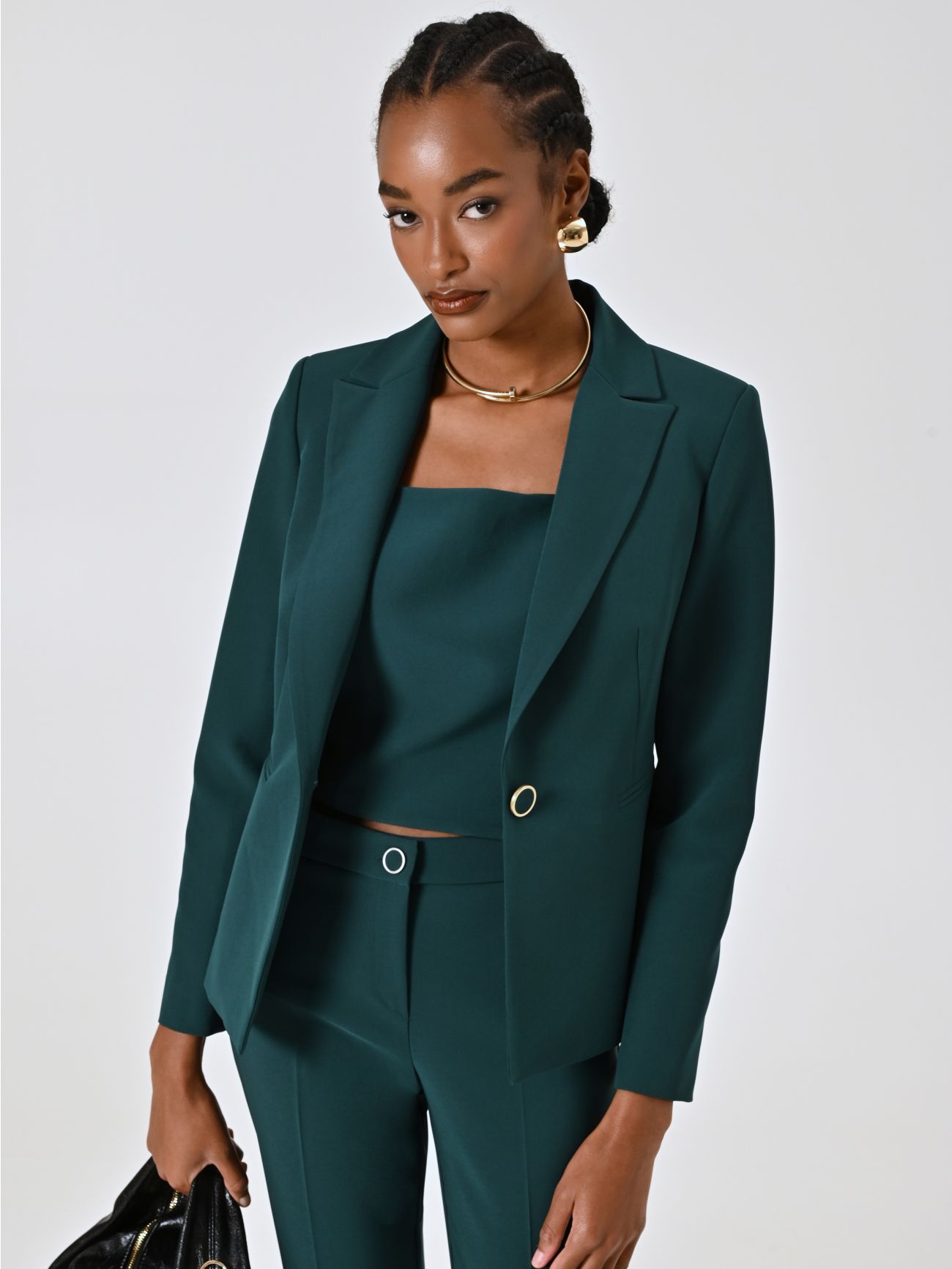 Chaqueta de botonadura sencilla en tejido técnico verde sp_e1