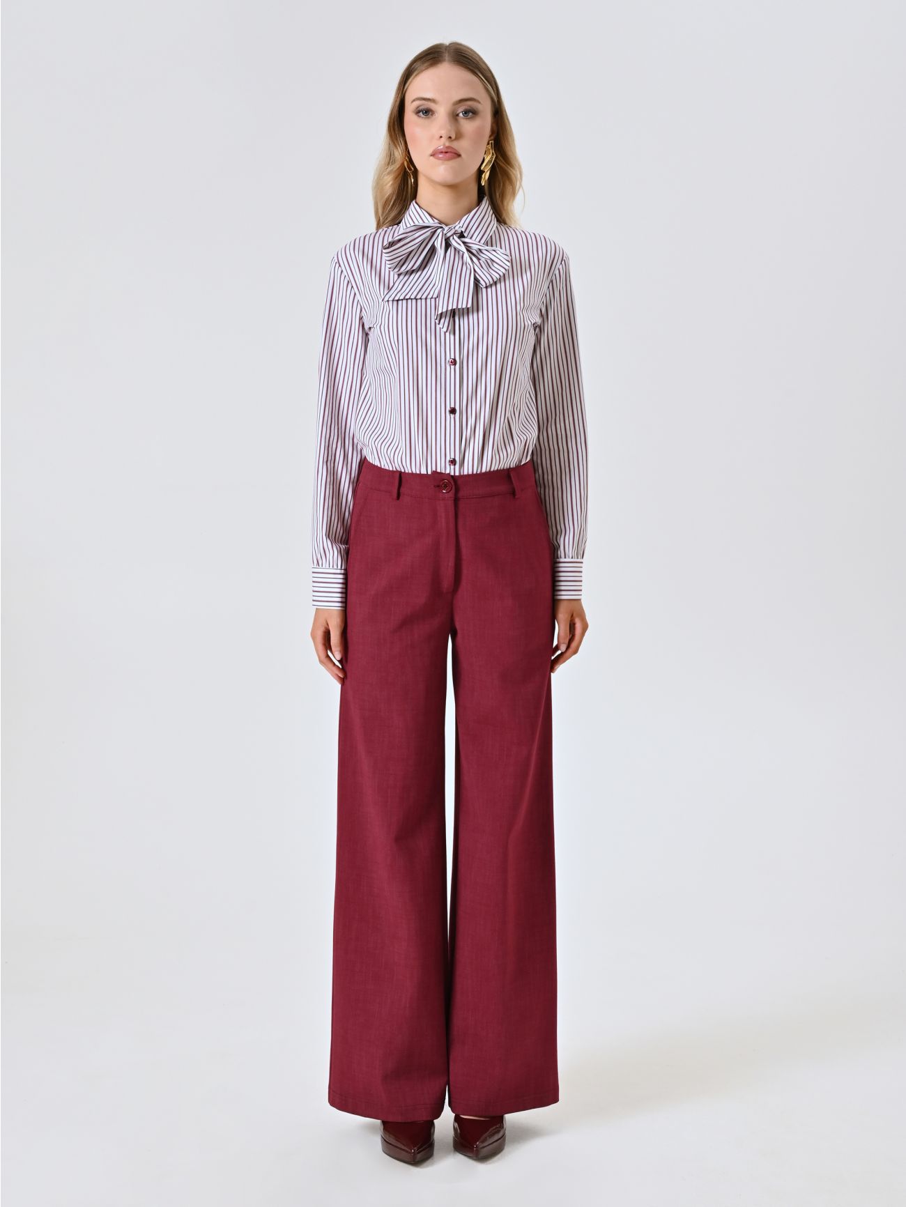 Pantaloni Bordeaux in Punto Milano Fiammato det_1