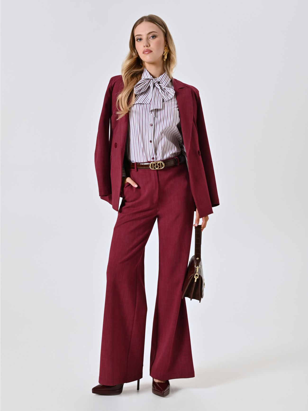 Pantaloni Bordeaux in Punto Milano Fiammato sp_e1
