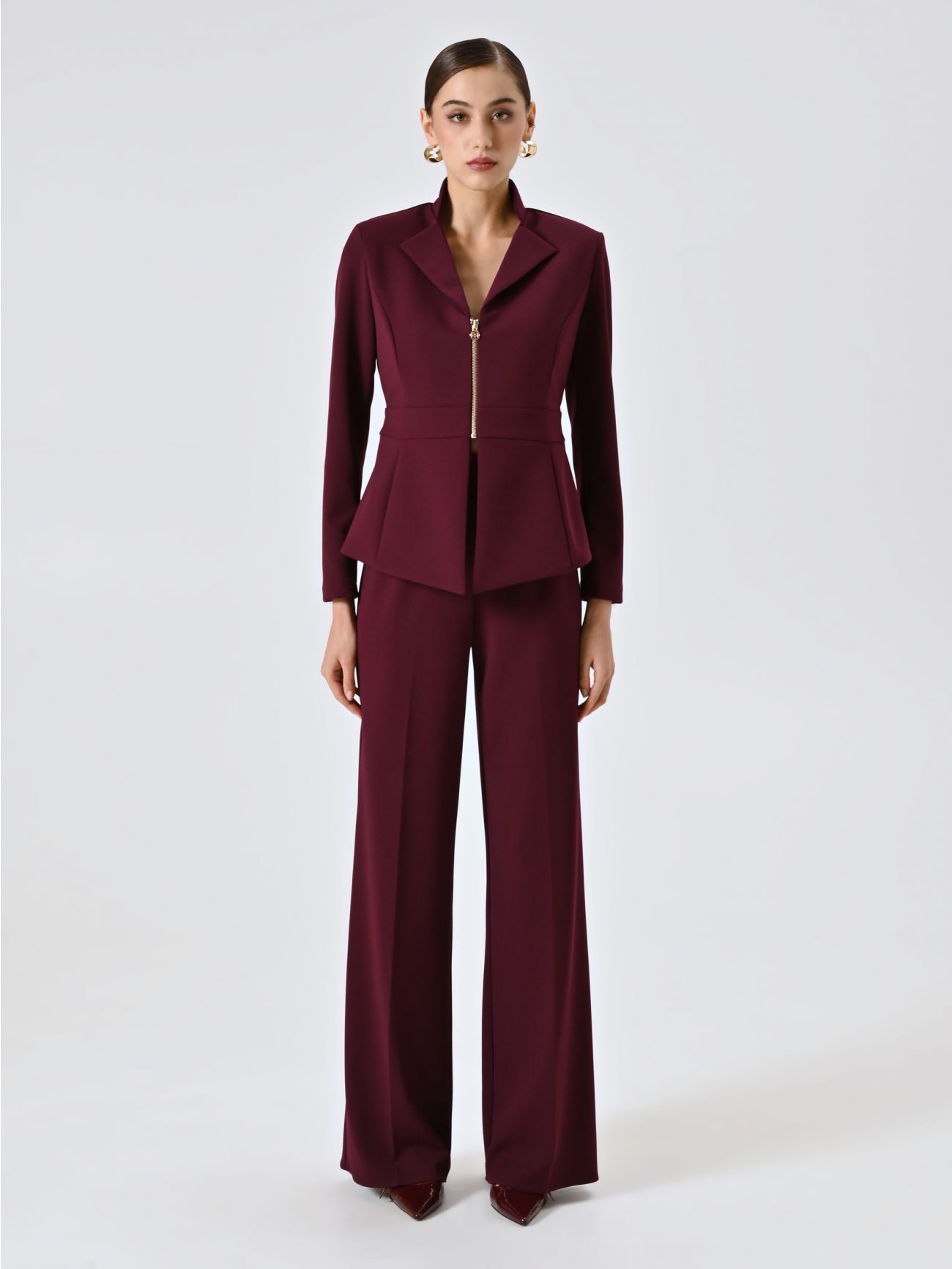 Giacca Bordeaux in Scuba mano Crepe det_1