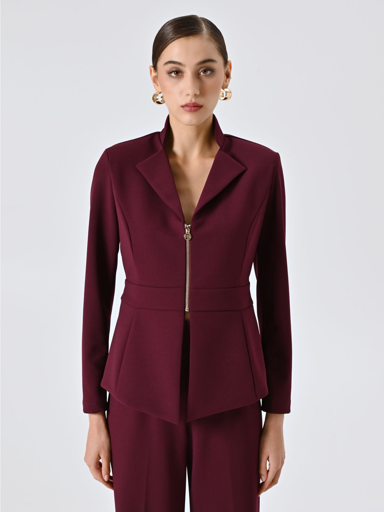 Giacca Bordeaux in Scuba mano Crepe det_2