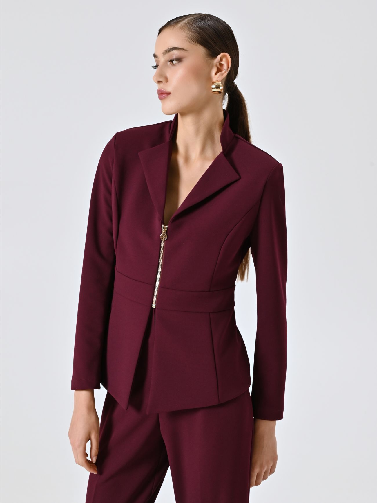 Giacca Bordeaux in Scuba mano Crepe in_i7