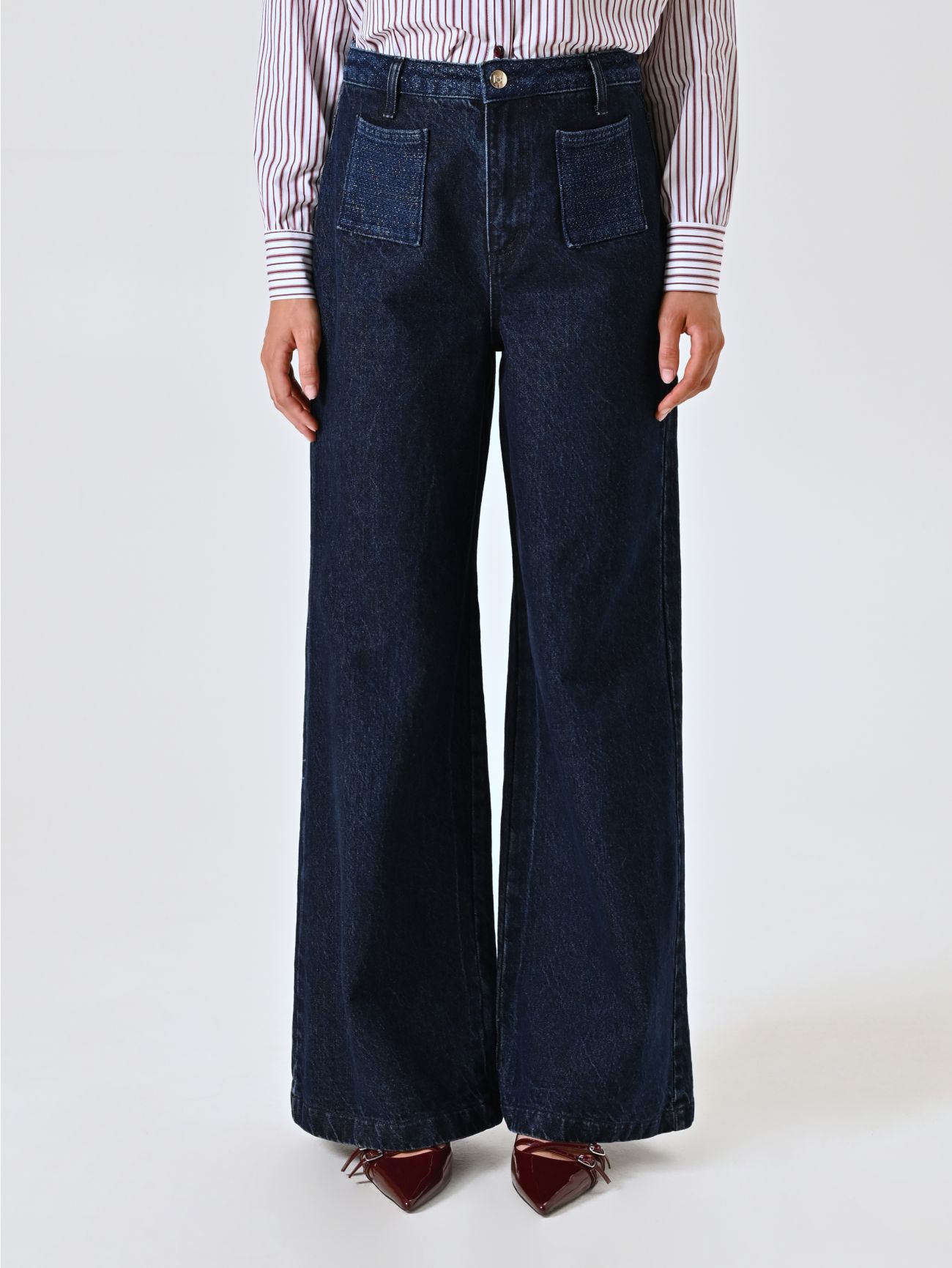 Jeans mit weitem Bein und Lurex-Details det_2